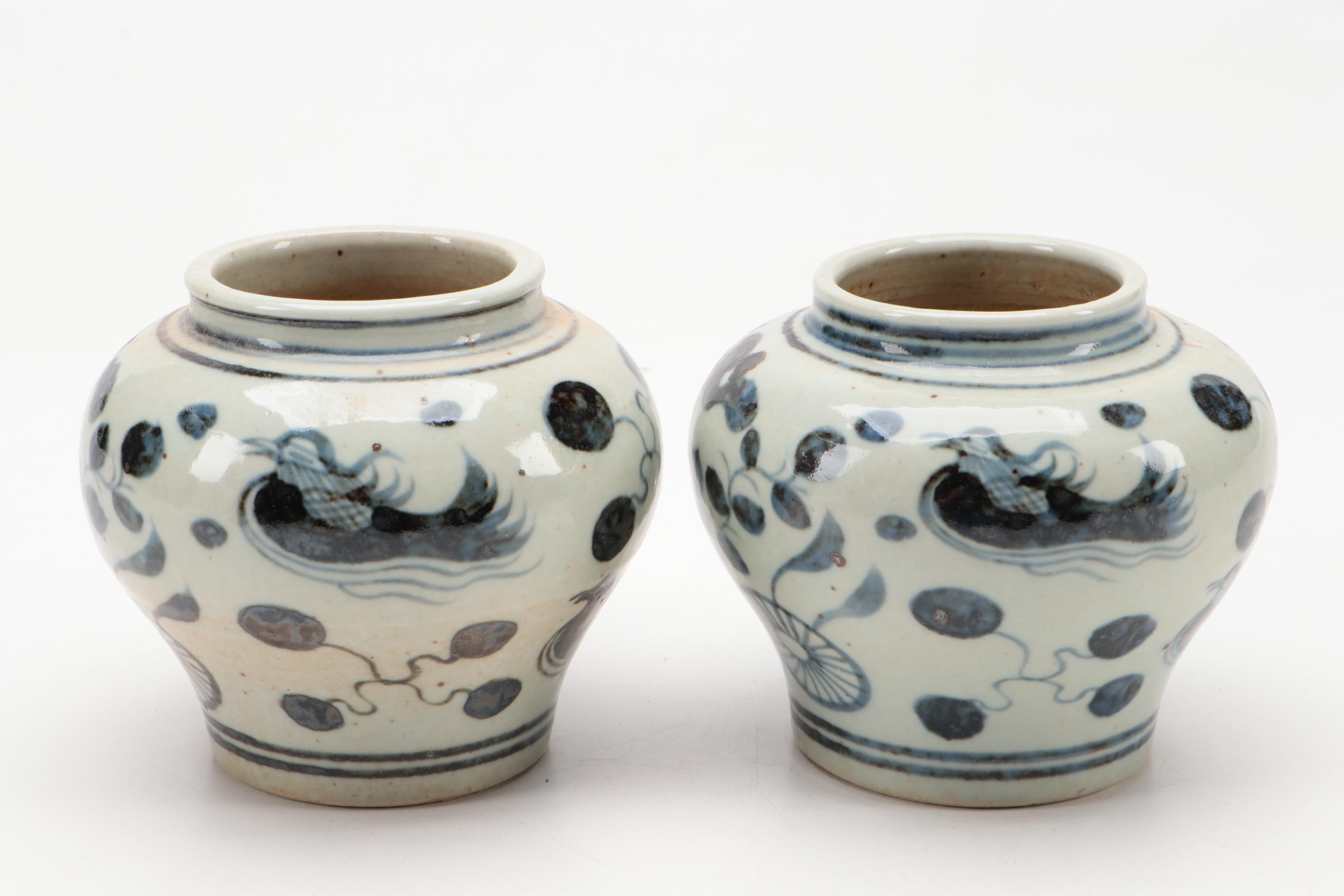 Chinese Blue and White Phoenix and Floral Vases