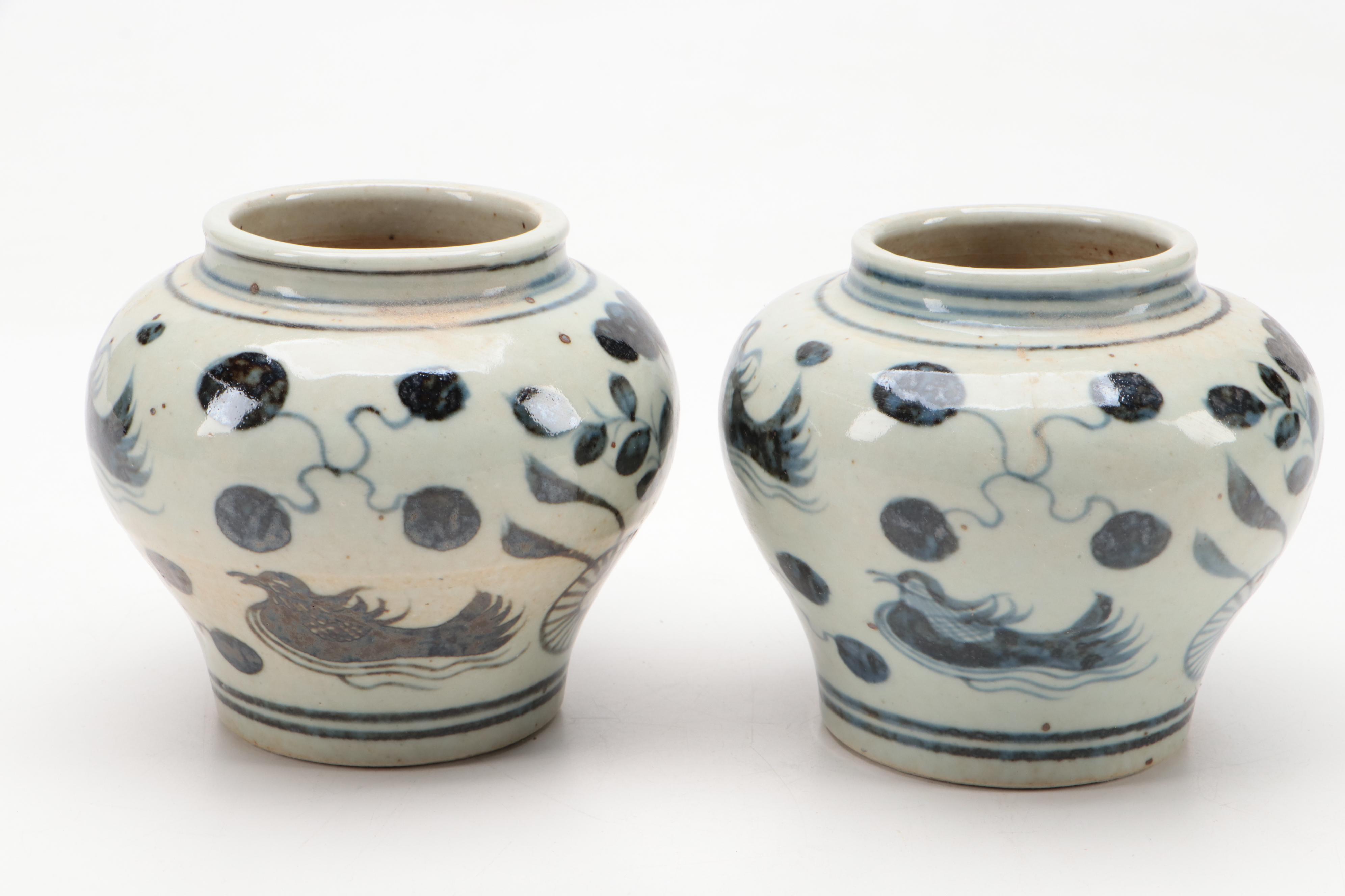 Chinese Blue and White Phoenix and Floral Vases