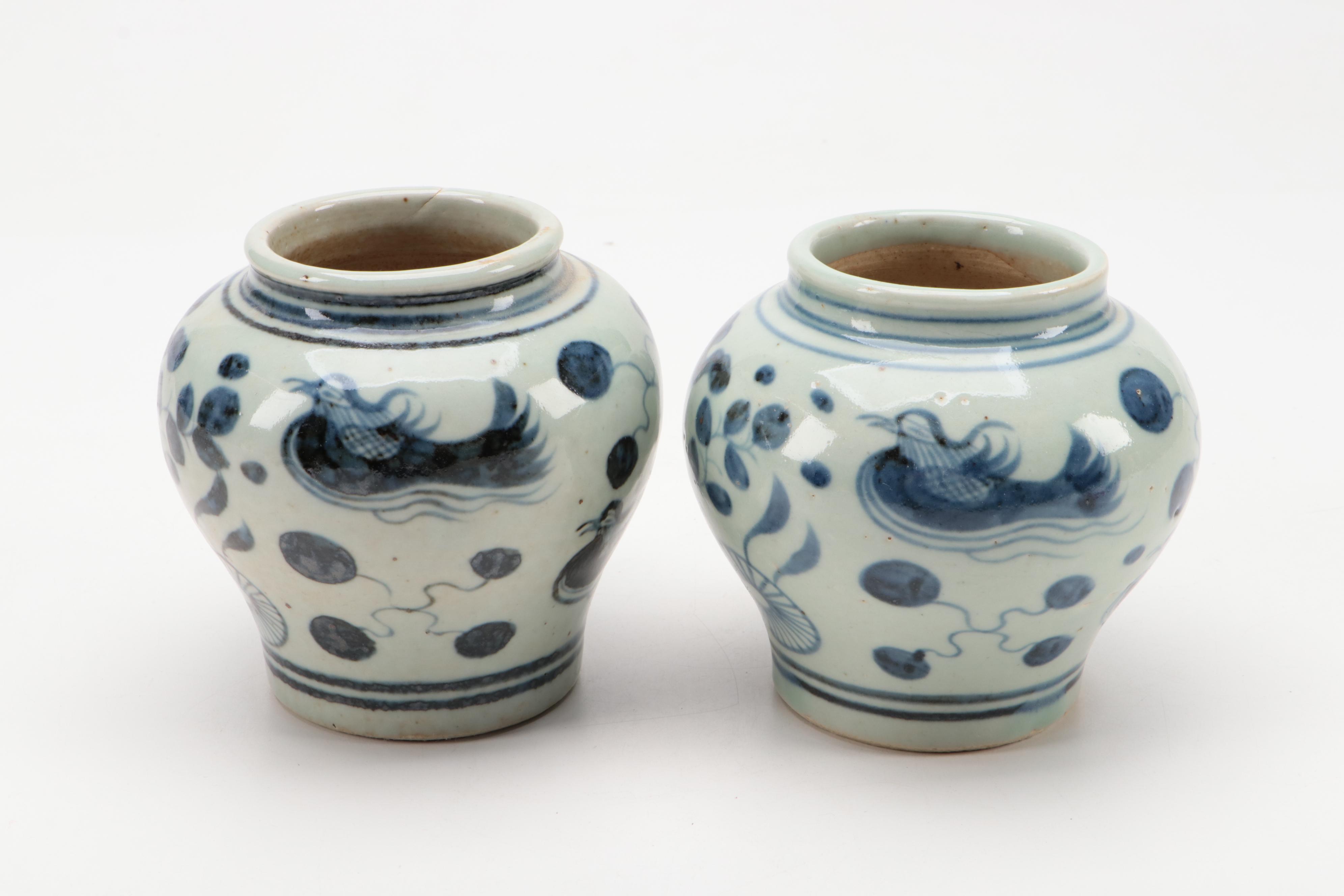 Chinese Blue and White Phoenix and Floral Vases