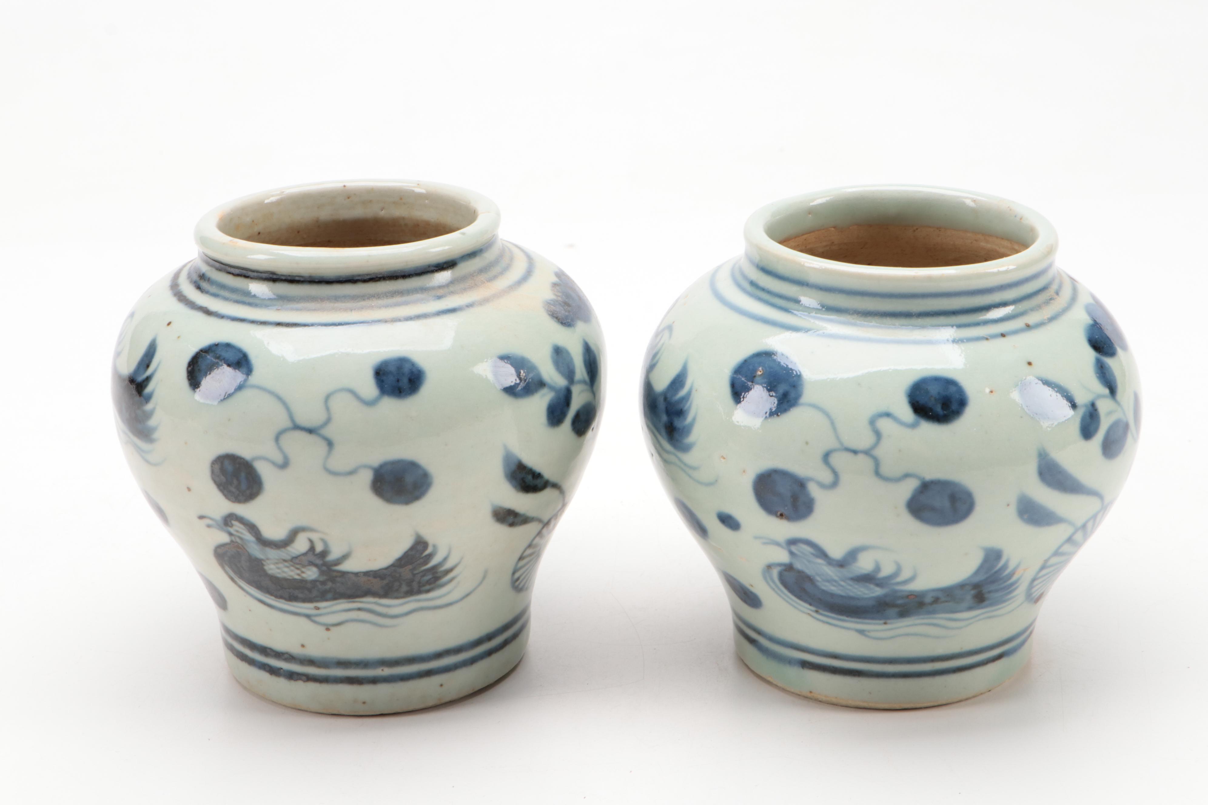 Chinese Blue and White Phoenix and Floral Vases