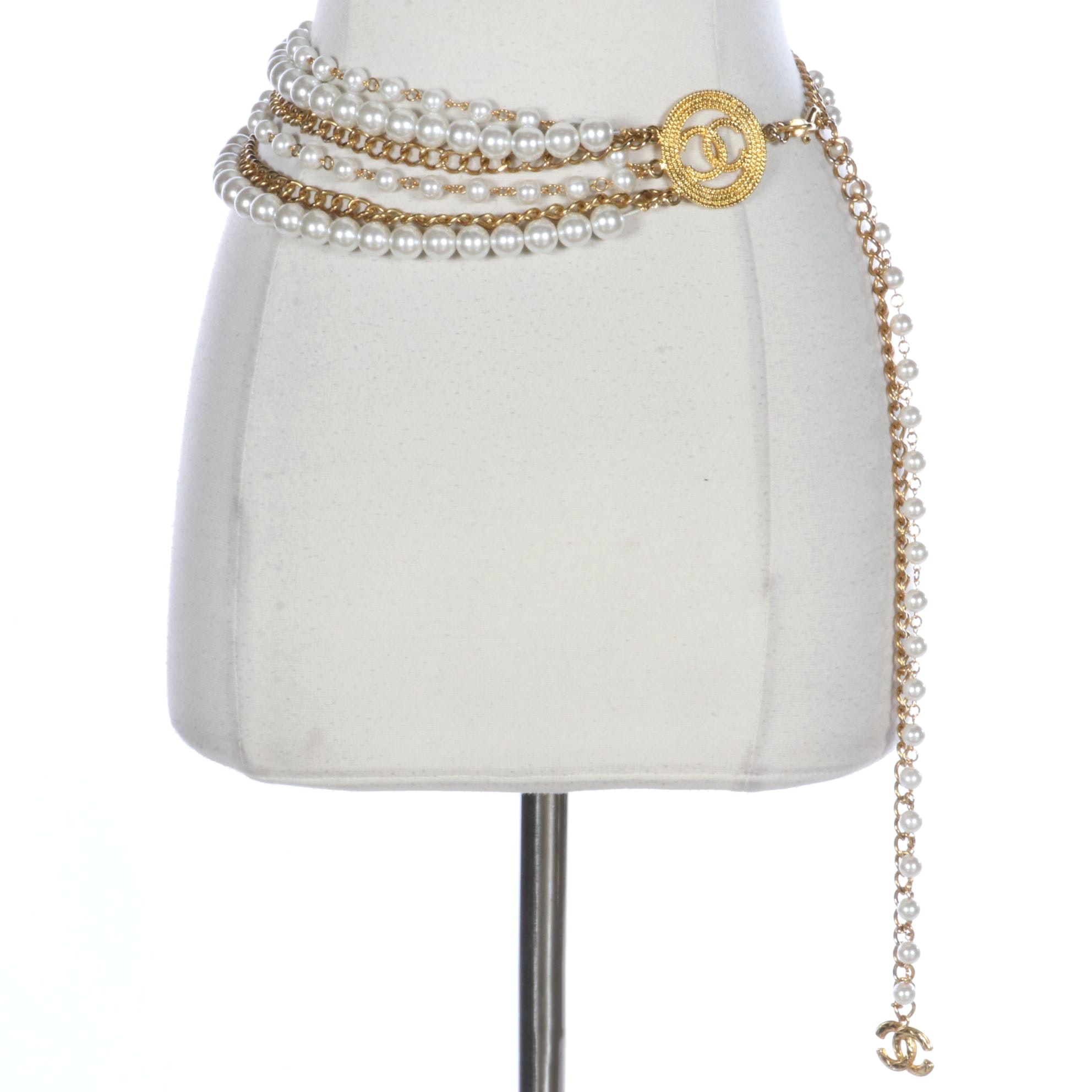 Chanel CC Gold Tone Chain and Imitation Pearl Belt
