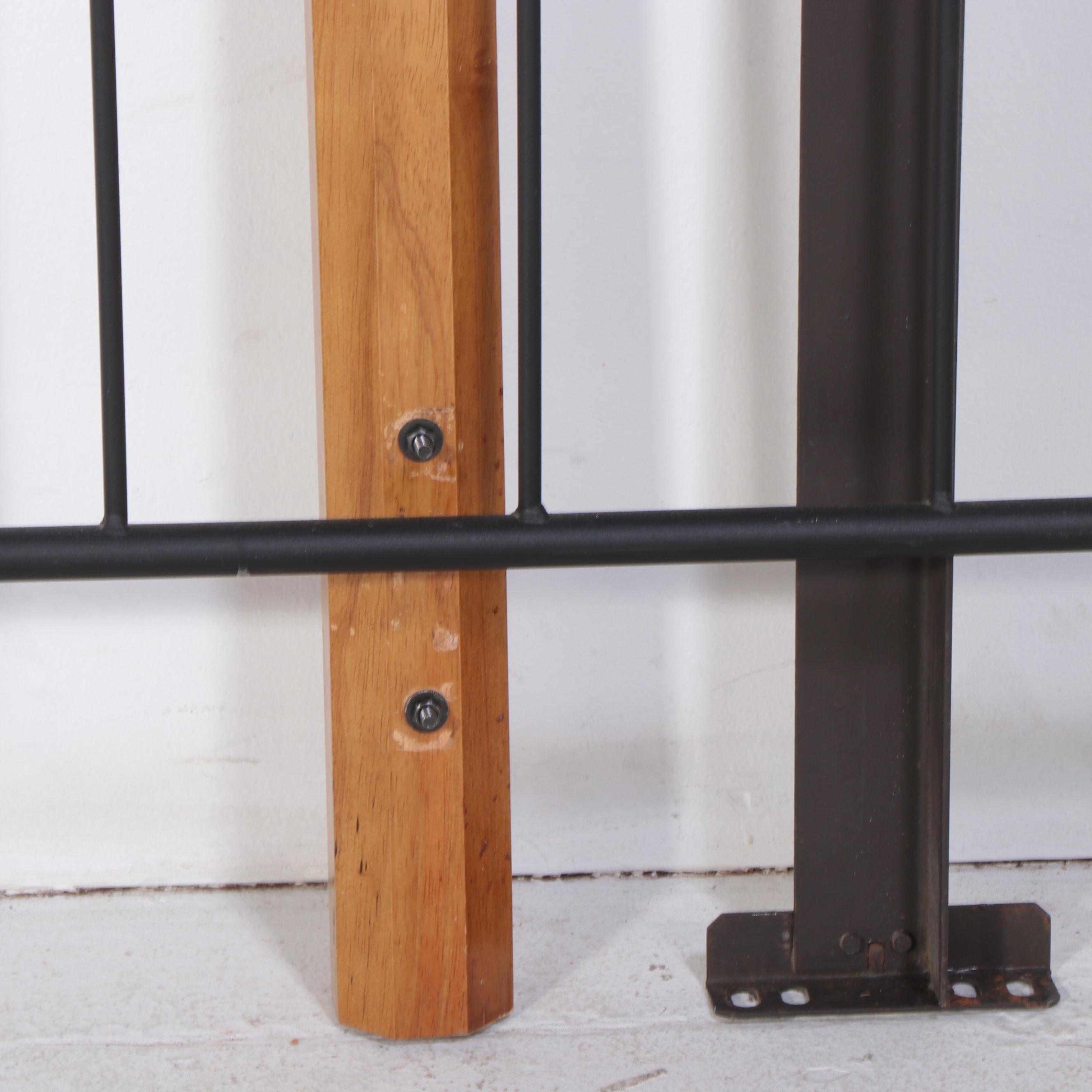 Patinated Metal and Hardwood Queen Size Bed Frame