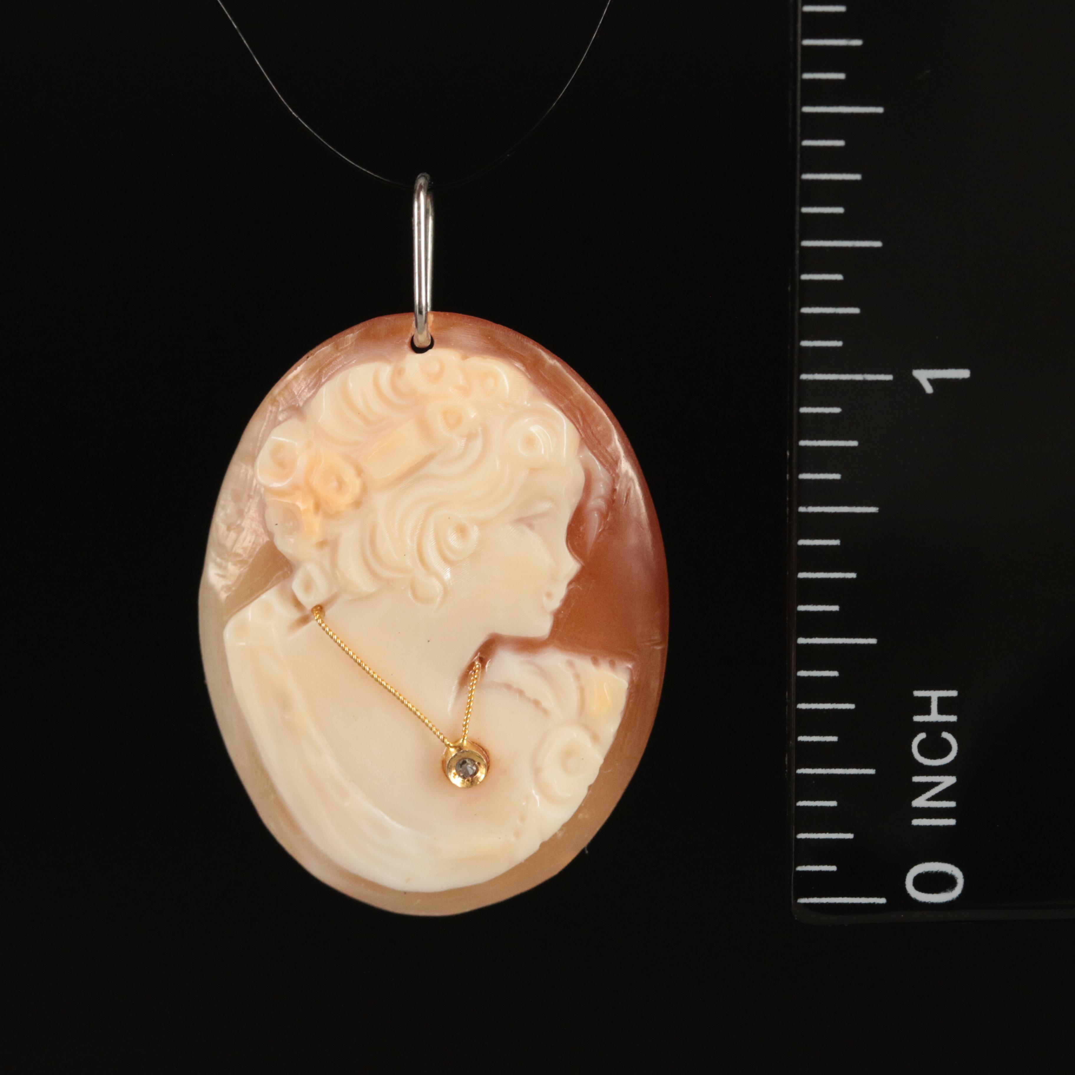 14K Shell and Diamond Habillé Pendant with Platinum Bail