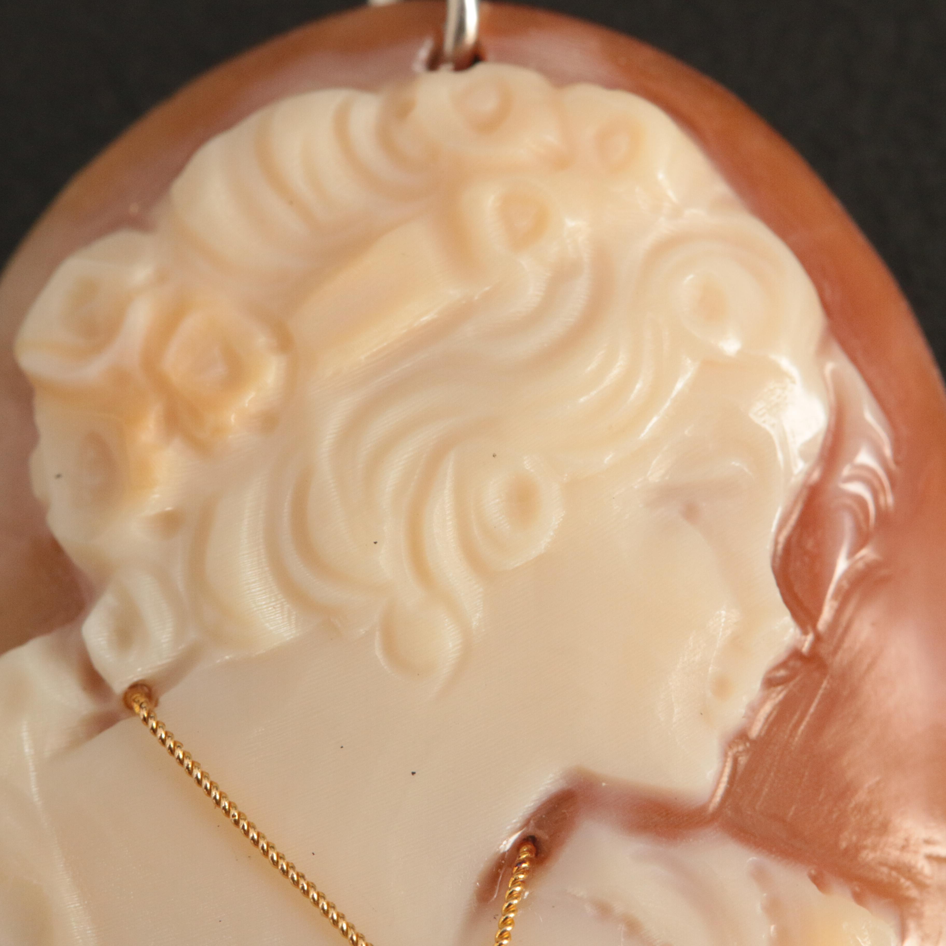 14K Shell and Diamond Habillé Pendant with Platinum Bail