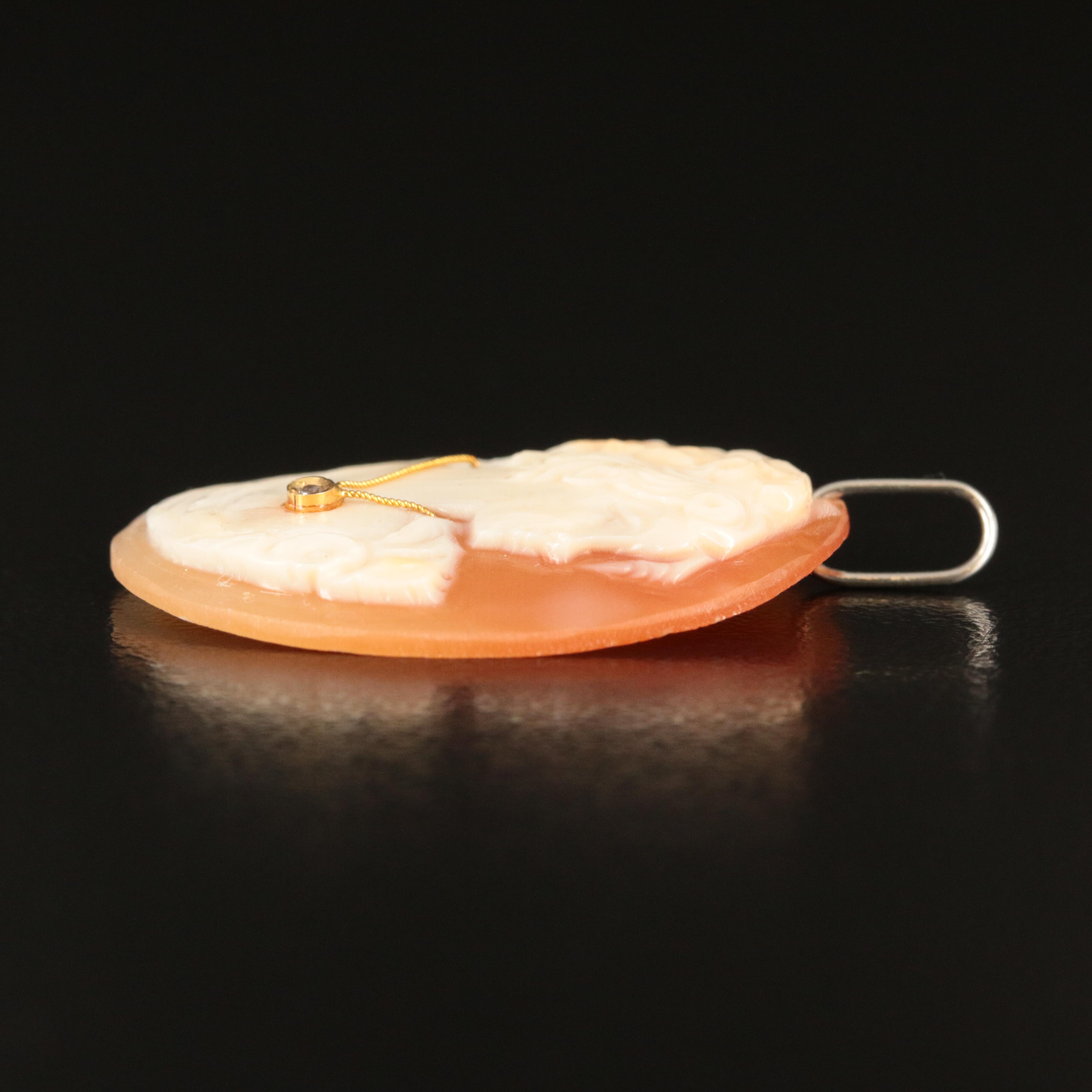 14K Shell and Diamond Habillé Pendant with Platinum Bail