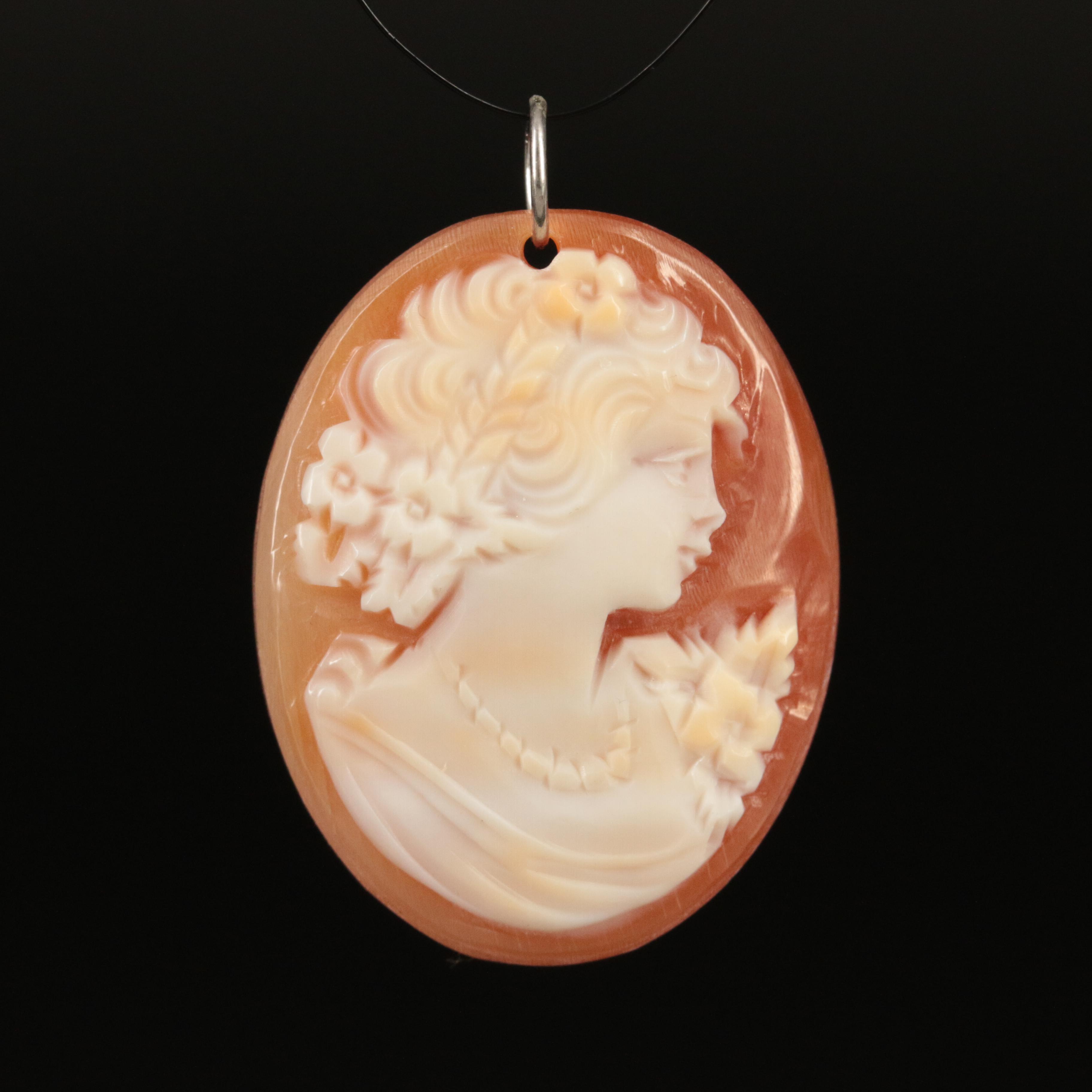 Shell Cameo Pendant with Platinum Bail