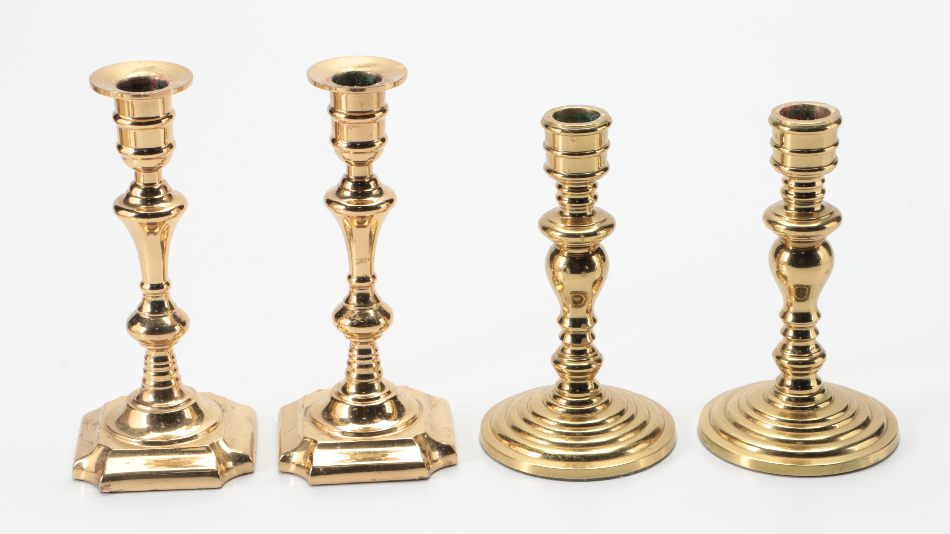 Seiden Lacquered Brass Tray with Brass Candlestick Collection