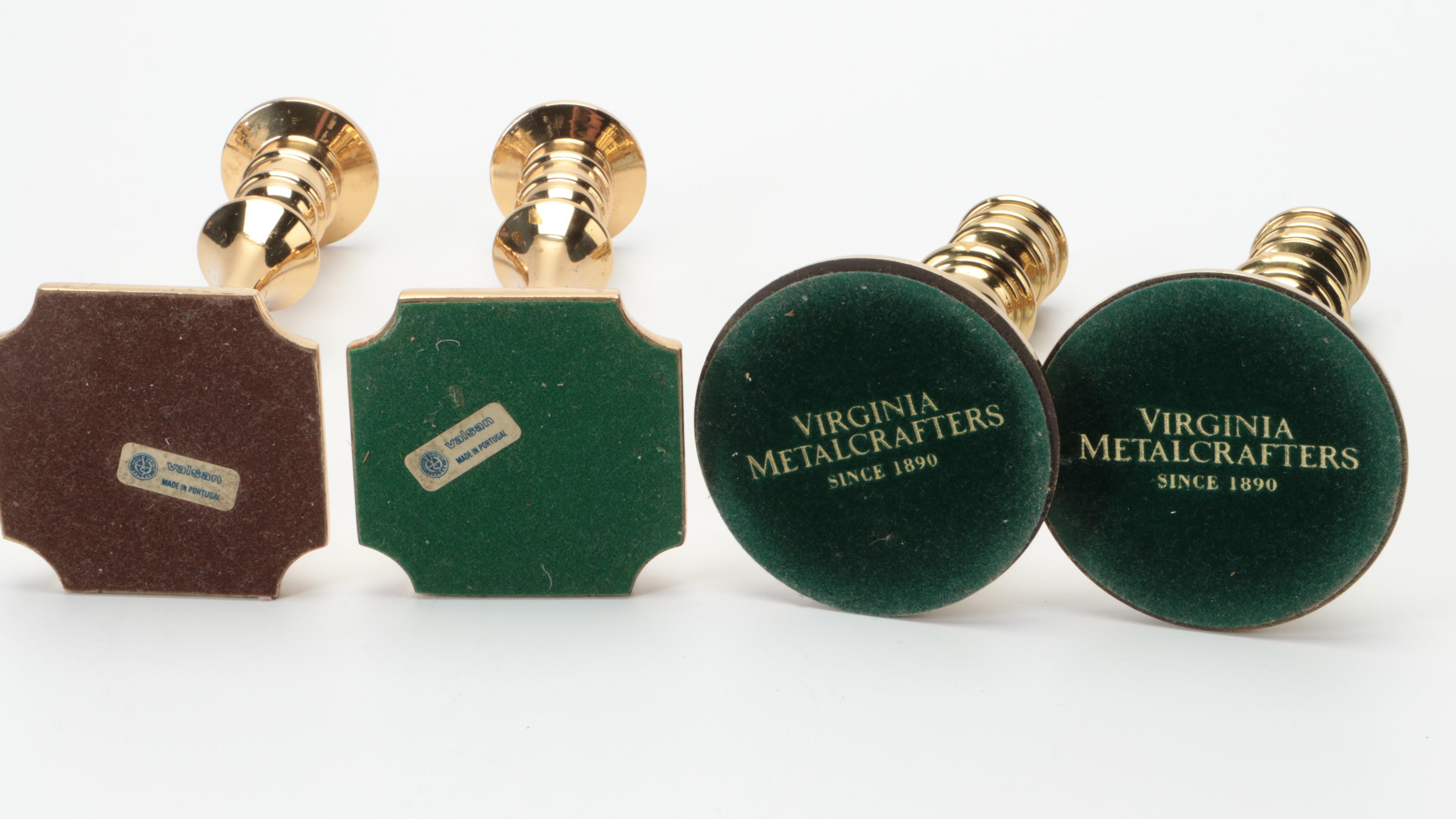 Seiden Lacquered Brass Tray with Brass Candlestick Collection