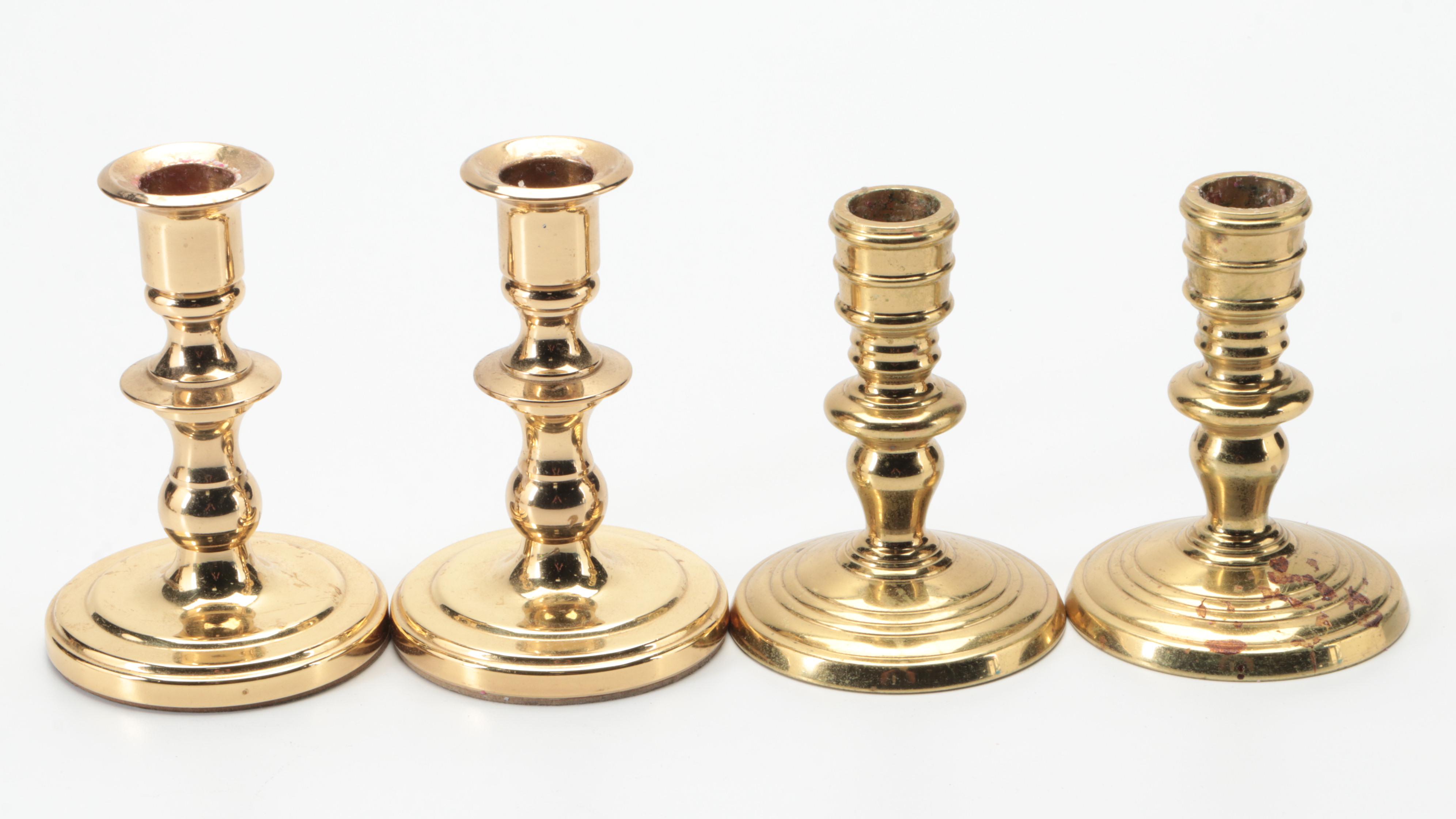 Seiden Lacquered Brass Tray with Brass Candlestick Collection