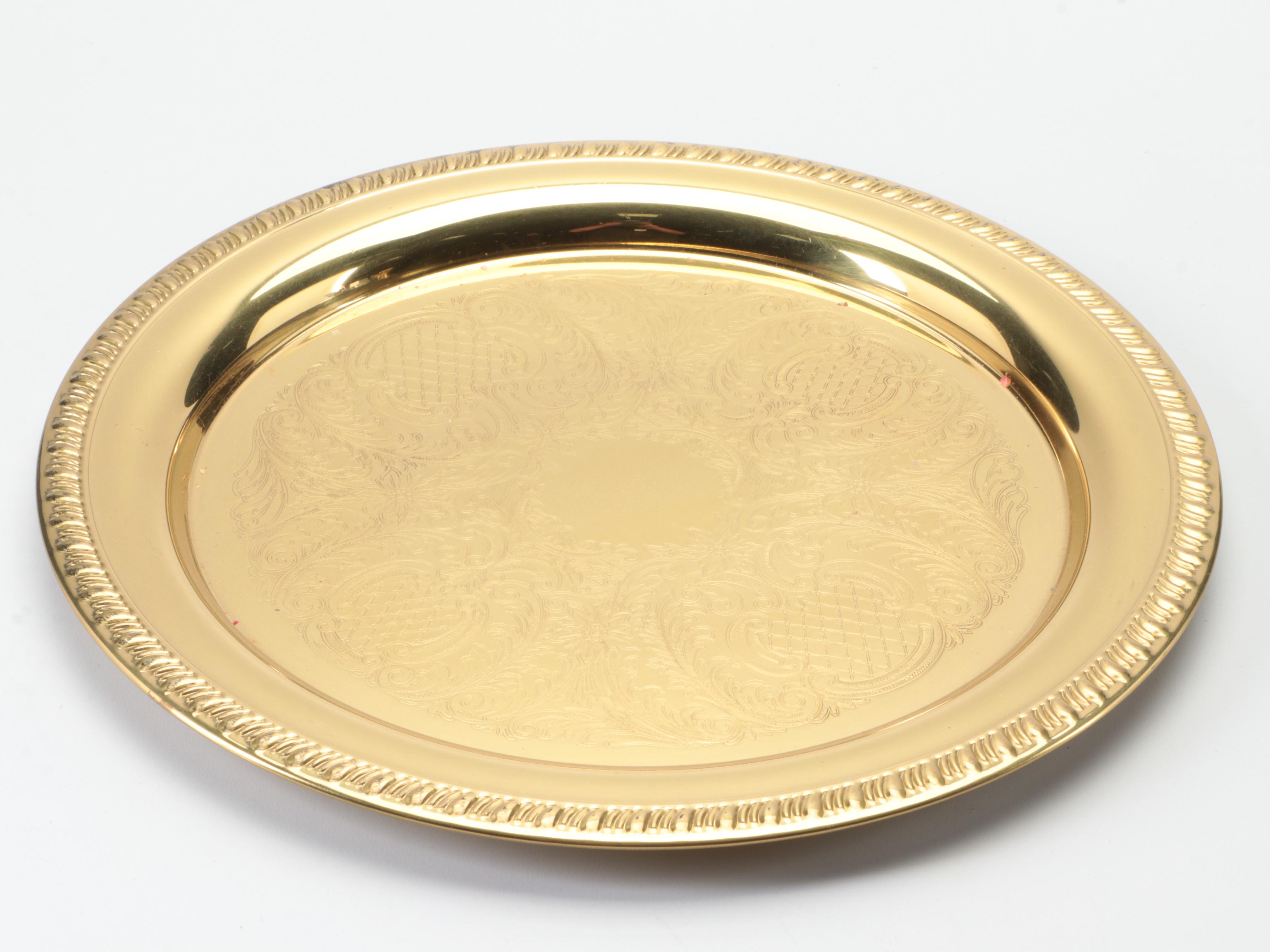 Seiden Lacquered Brass Tray with Brass Candlestick Collection
