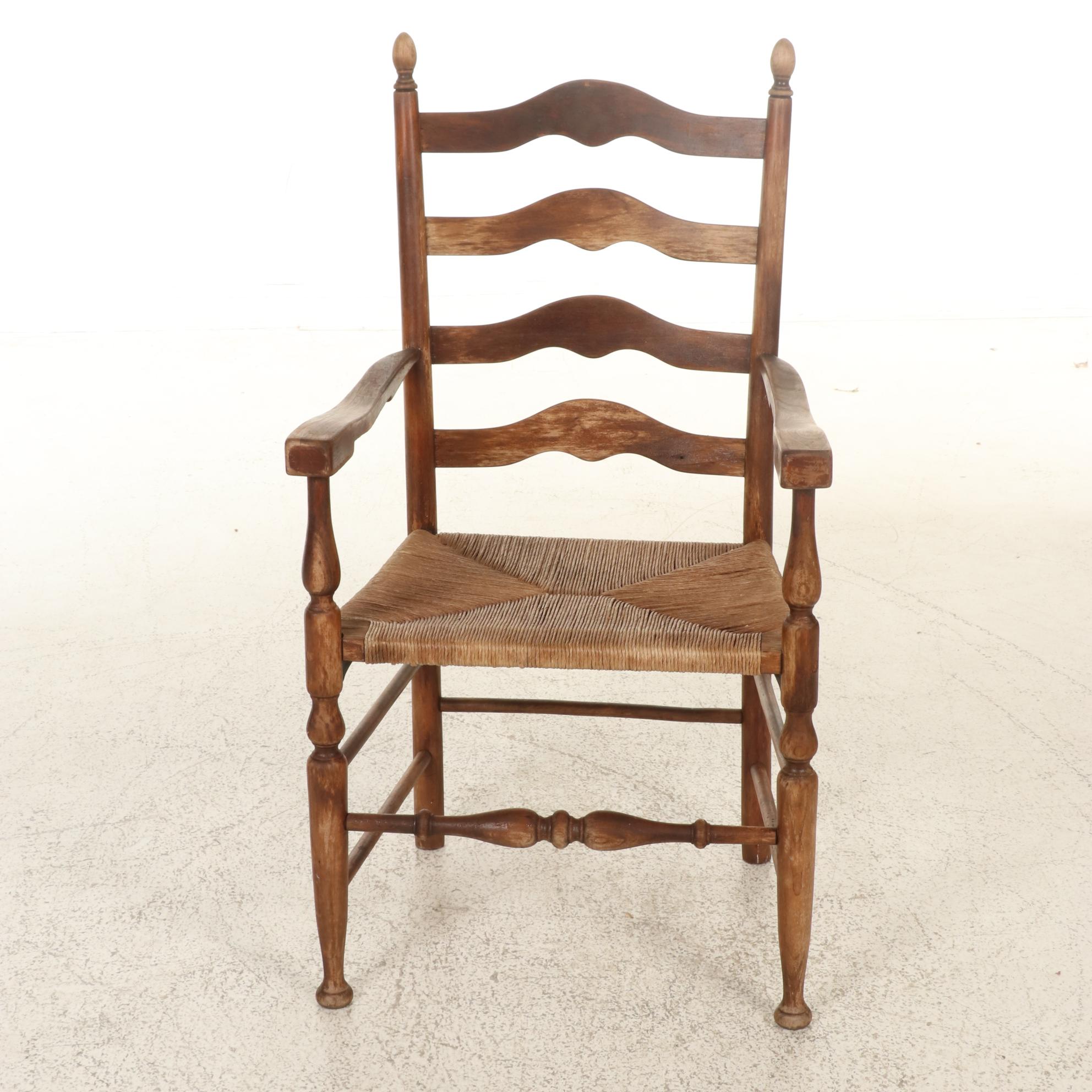 Lancashire Hardwood and Rush Seat Armchair, 19th Century