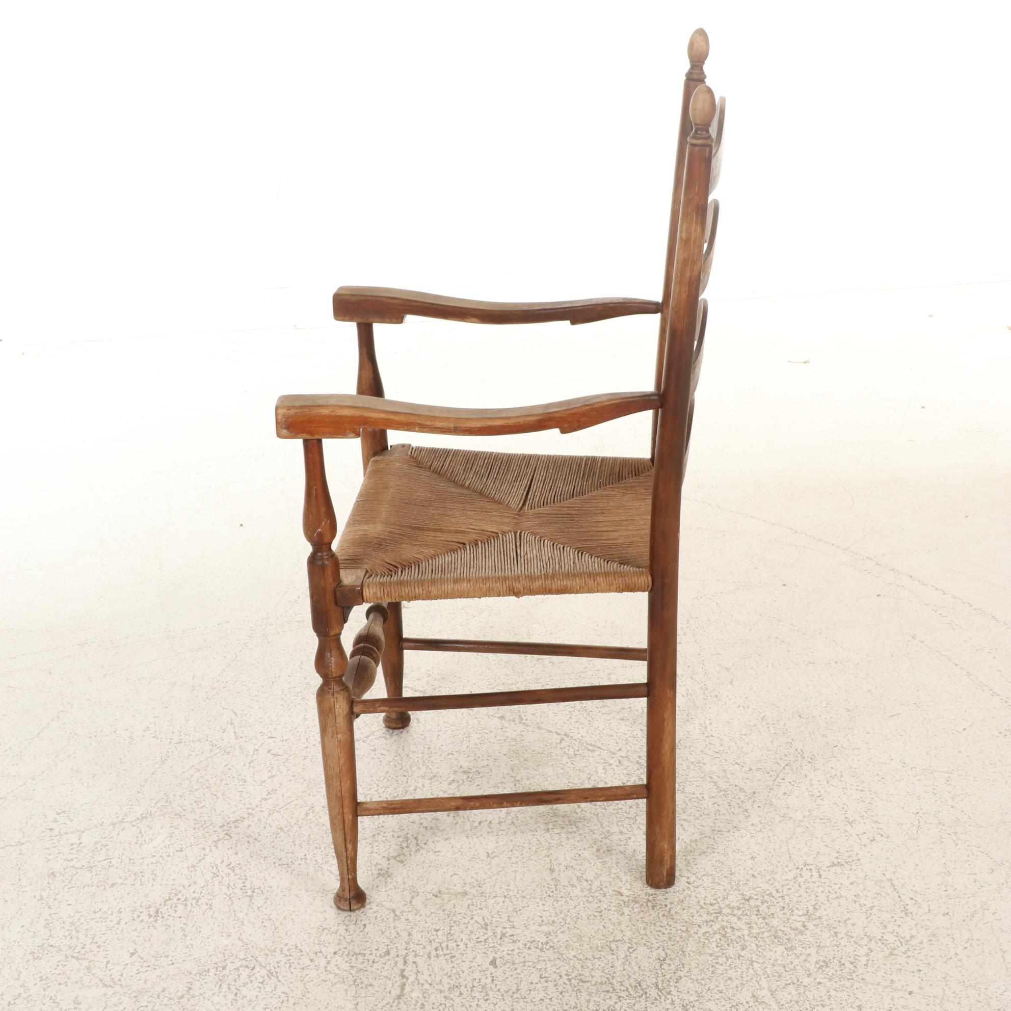 Lancashire Hardwood and Rush Seat Armchair, 19th Century