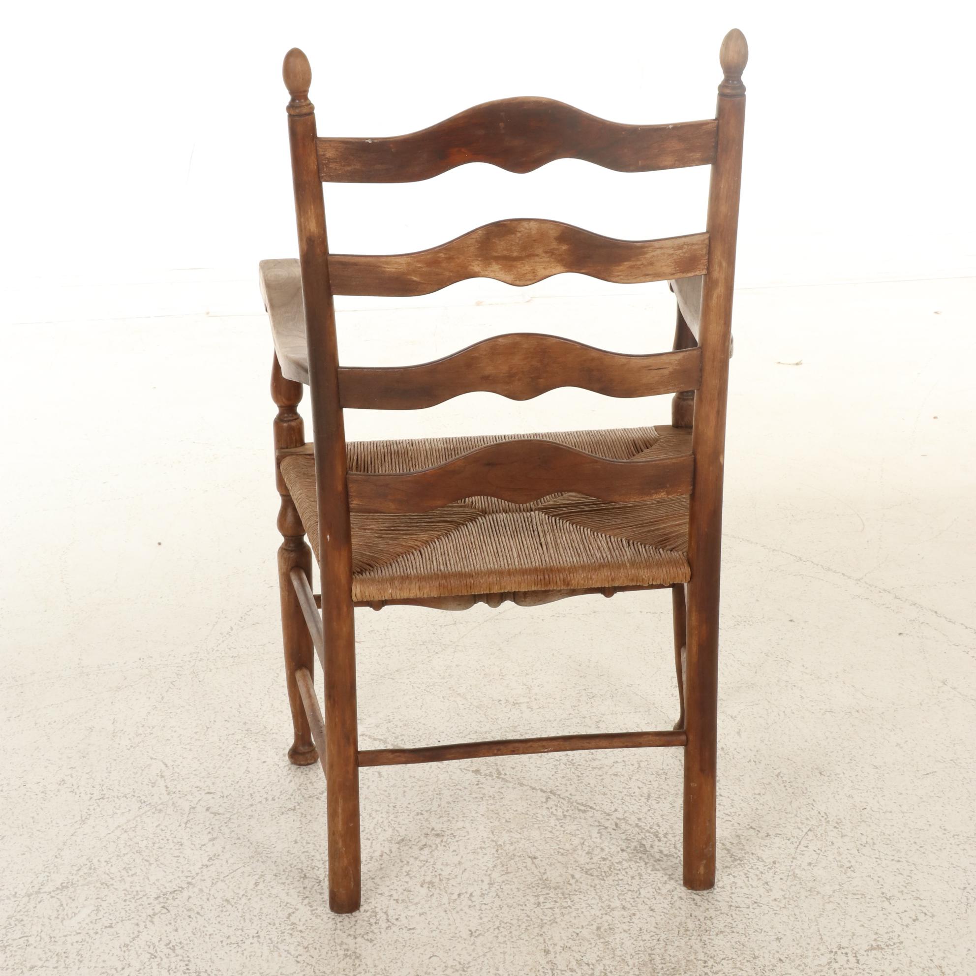 Lancashire Hardwood and Rush Seat Armchair, 19th Century