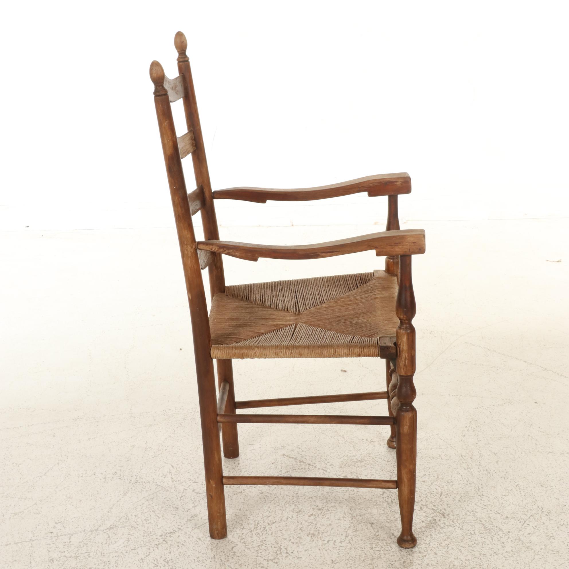 Lancashire Hardwood and Rush Seat Armchair, 19th Century