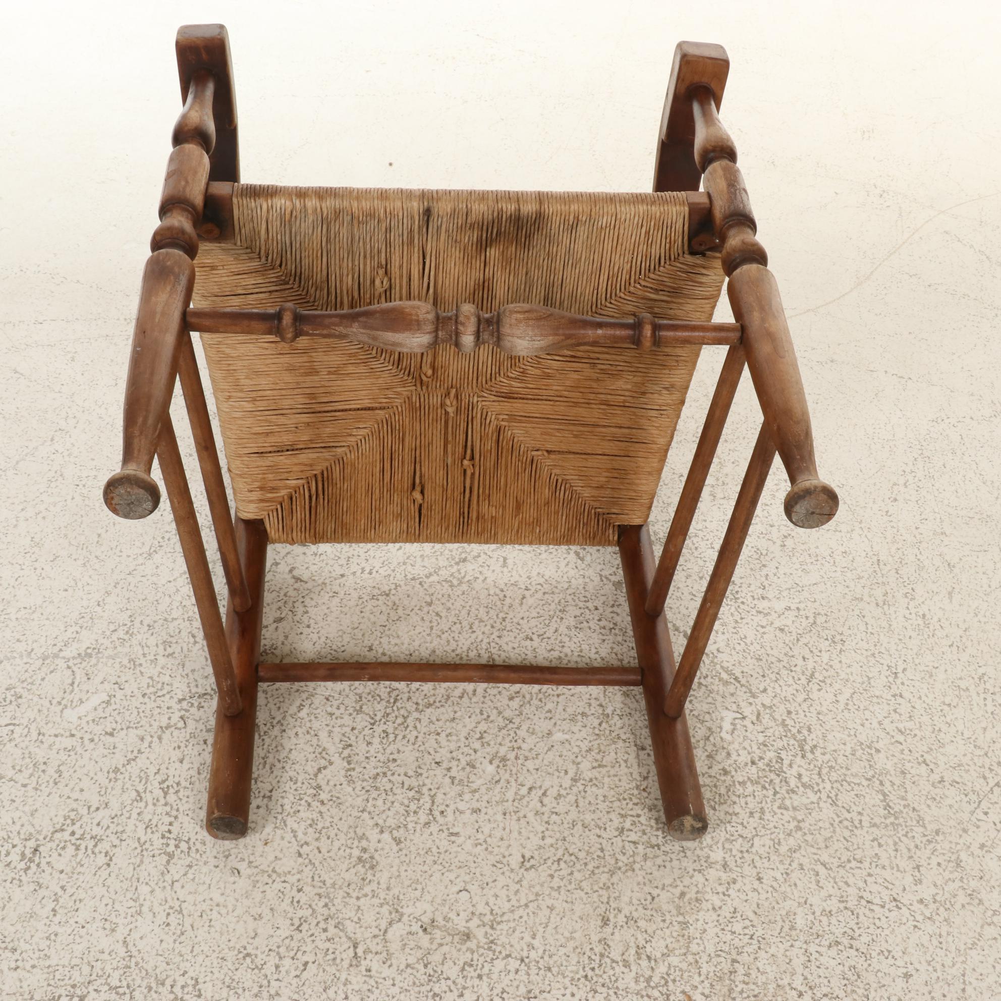Lancashire Hardwood and Rush Seat Armchair, 19th Century