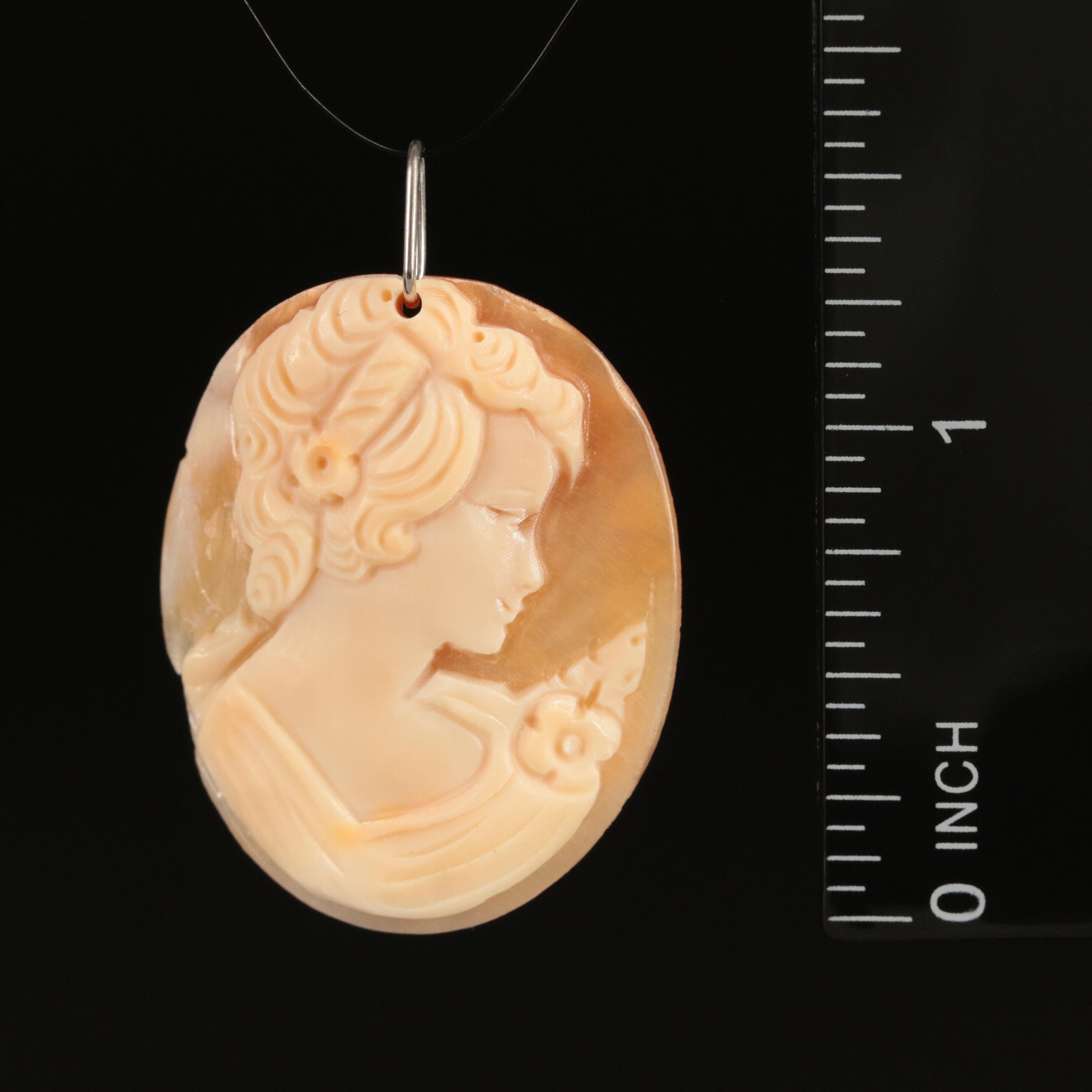 Shell Cameo Pendant with Platinum Bail