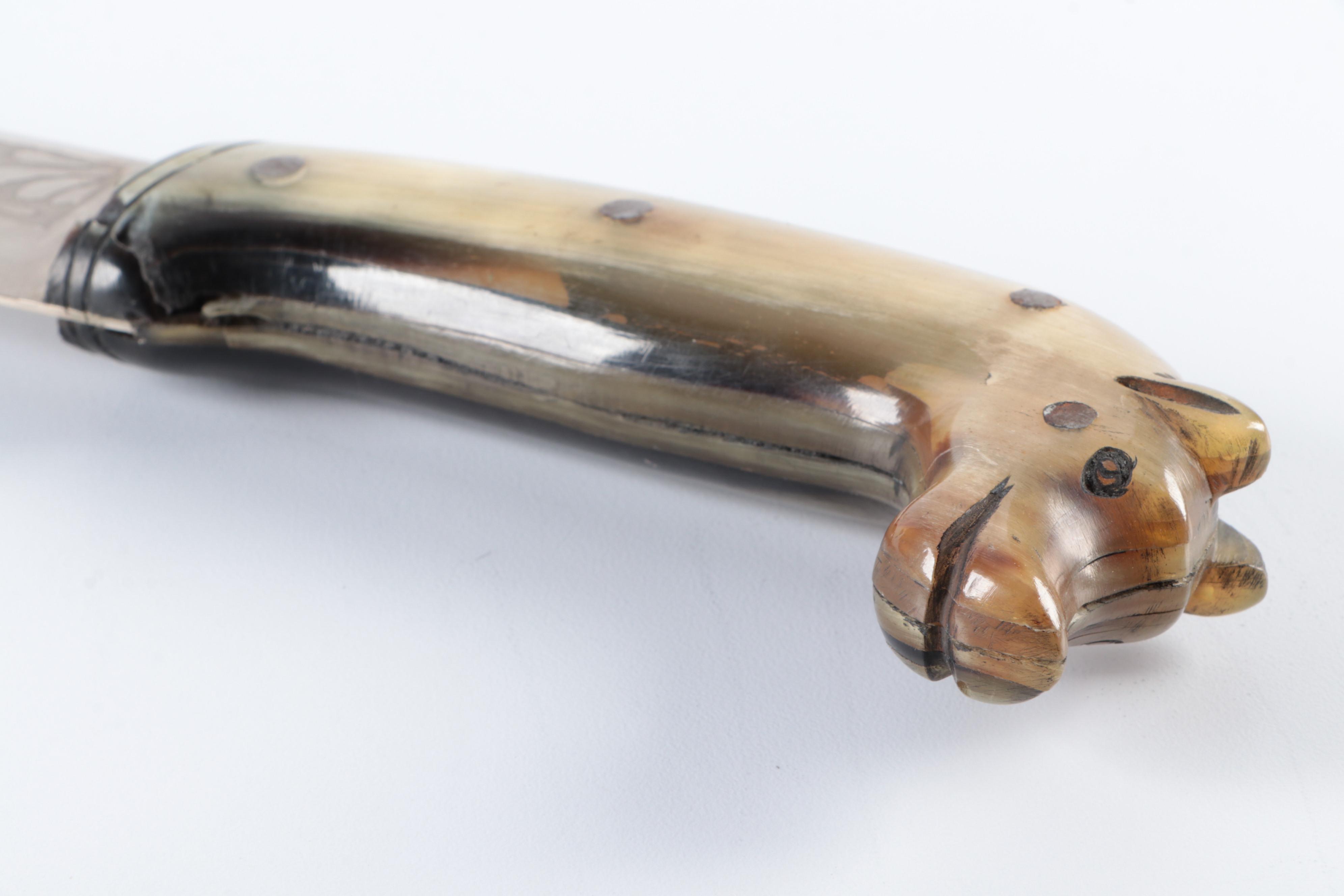 Mexican Stainless Steel Machete with Embossed Leather Scabbard