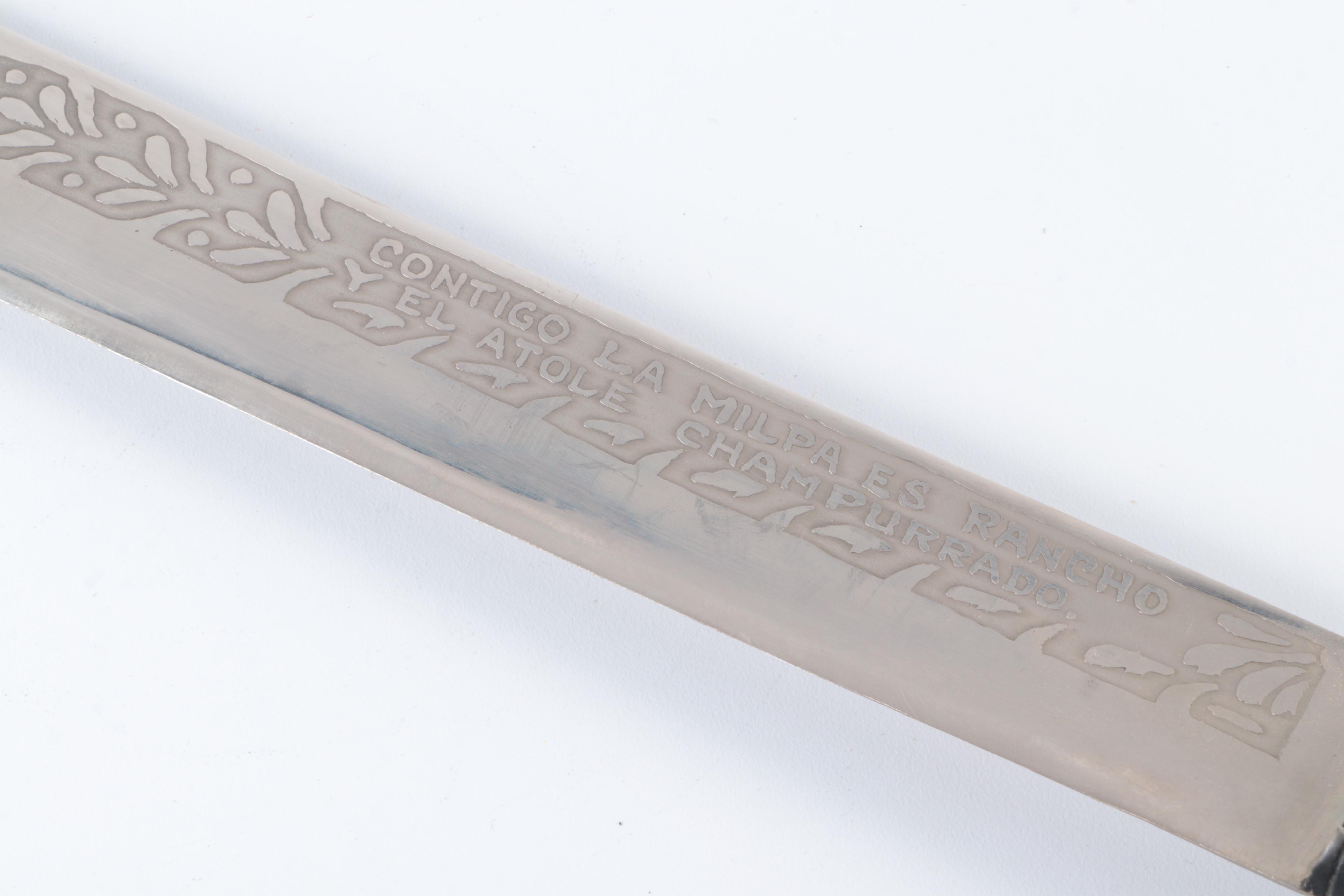 Mexican Stainless Steel Machete with Embossed Leather Scabbard