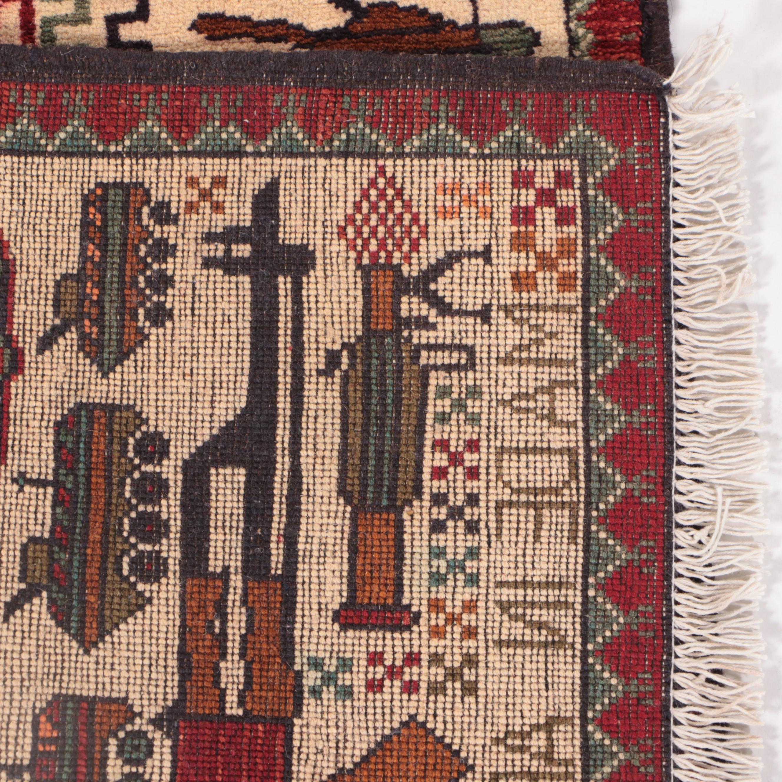 2' x 2'9 Hand-Knotted Afghan Pictorial War Rug