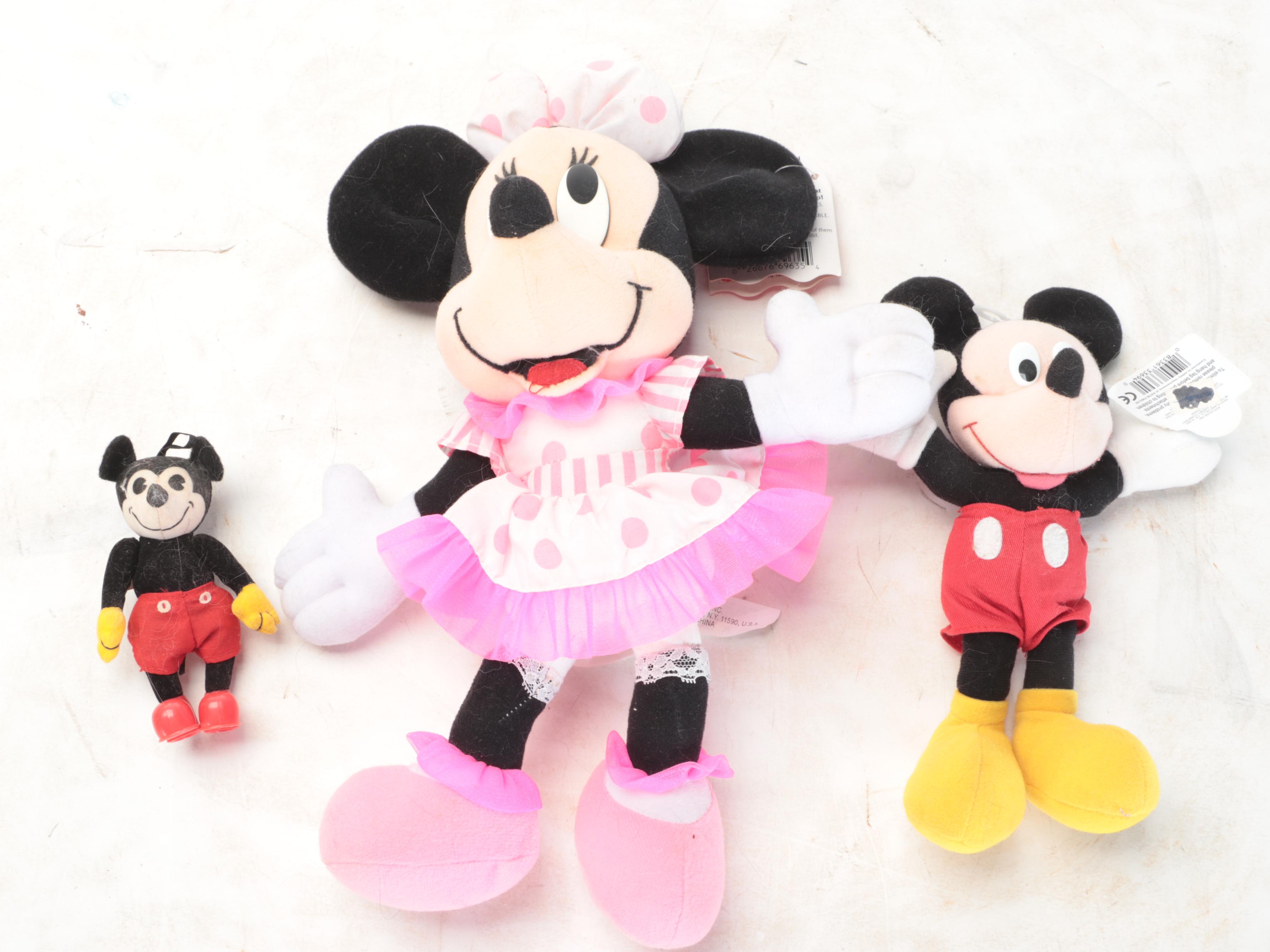 Walt Disney Stuffed Animals Featuring Minnie Mouse and Mickey Mouse