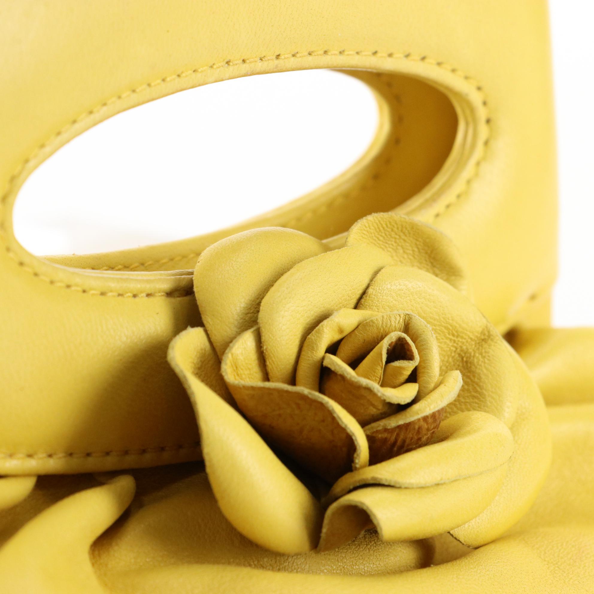 Chanel Camellia Small Clutch Bag in Yellow Lambskin Leather