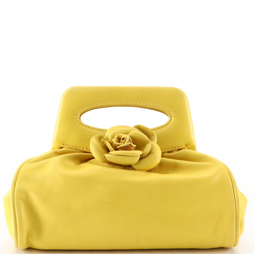 Chanel Camellia Small Clutch Bag in Yellow Lambskin Leather