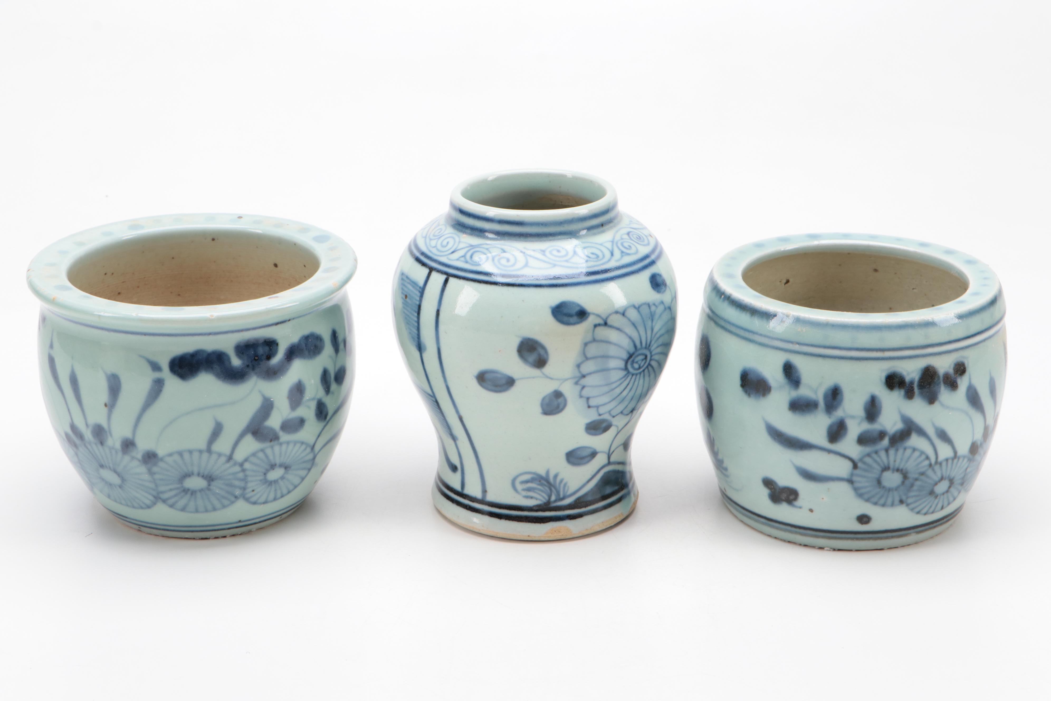 Chinese Blue and White Vase and Planters
