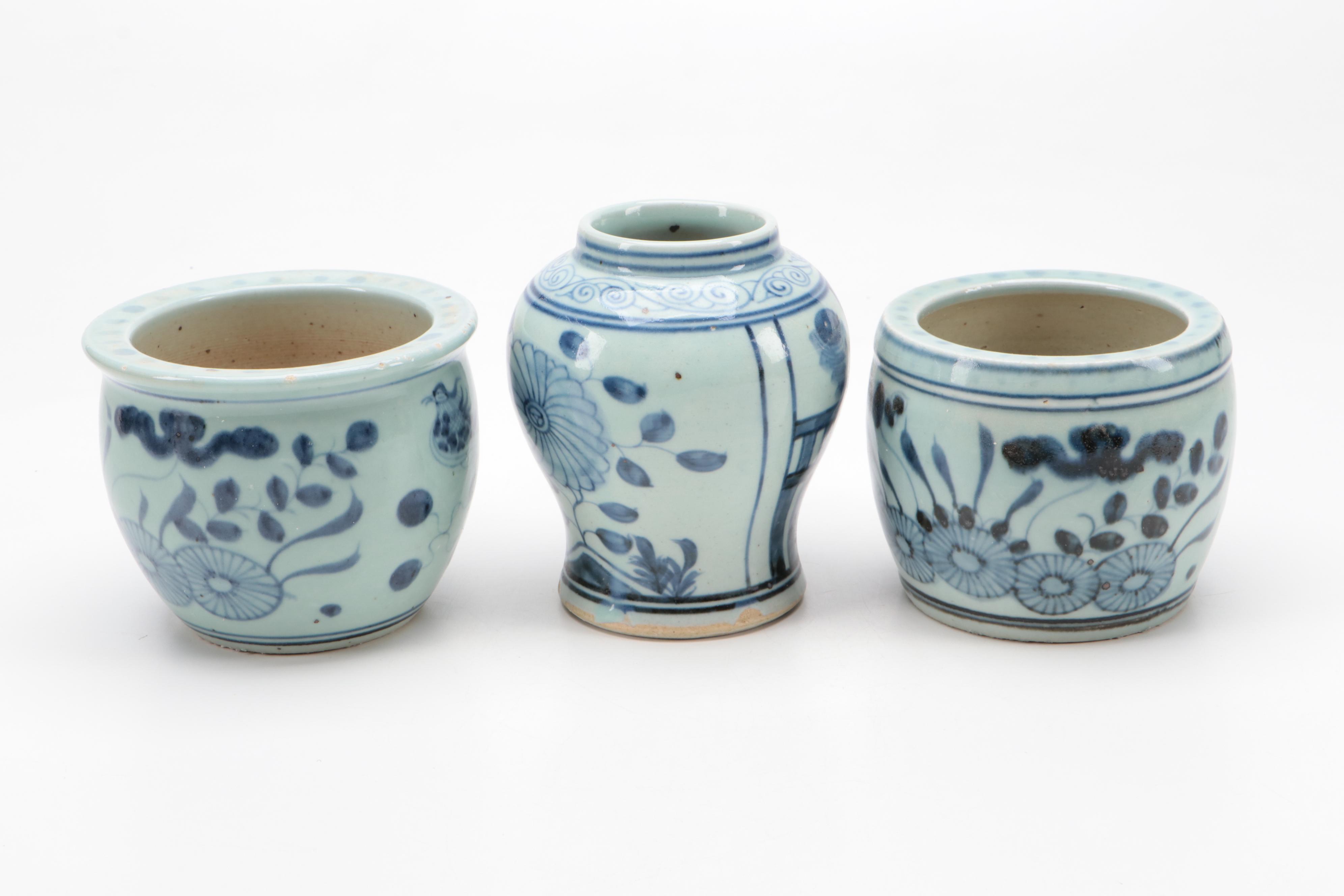 Chinese Blue and White Vase and Planters