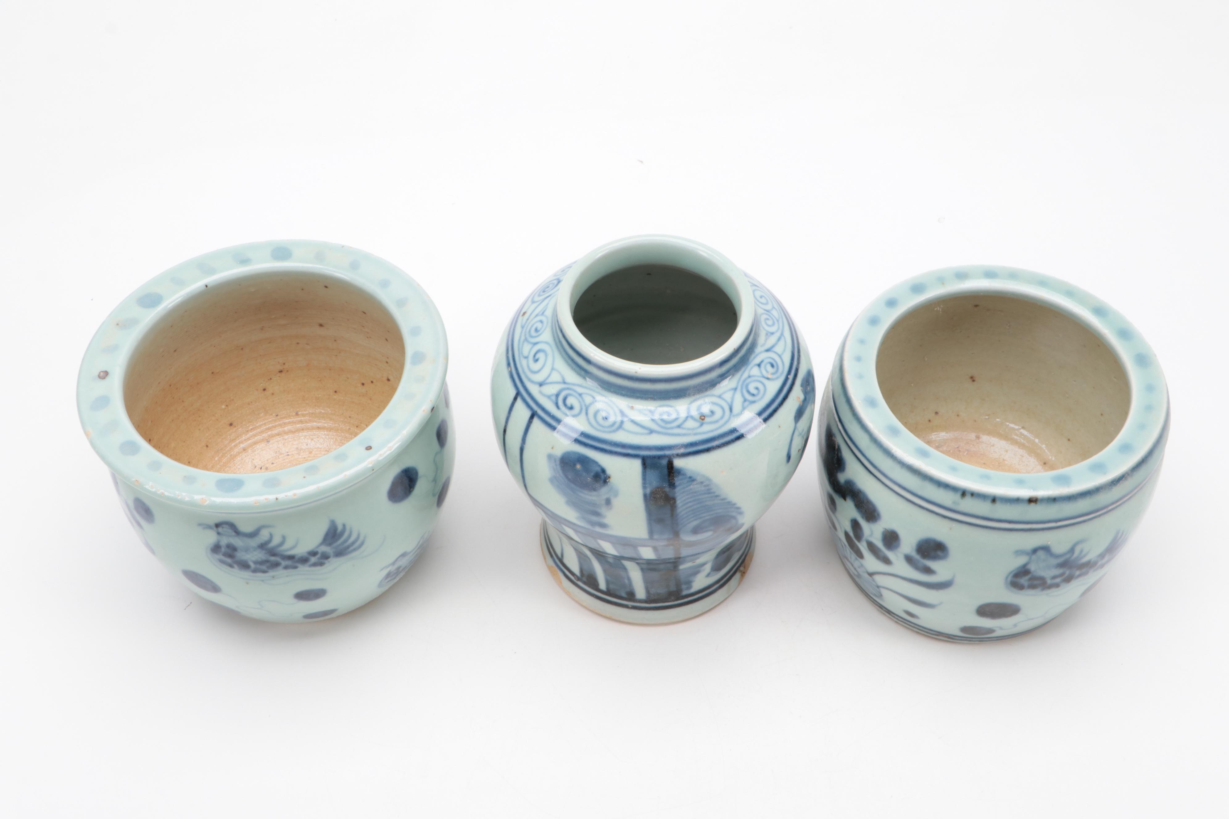 Chinese Blue and White Vase and Planters