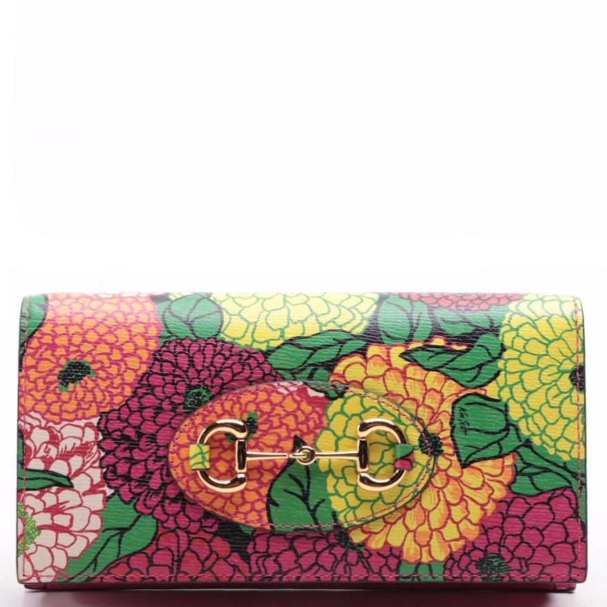 Gucci x Ken Scott Horsebit Wallet on Chain in Floral Textured Leather