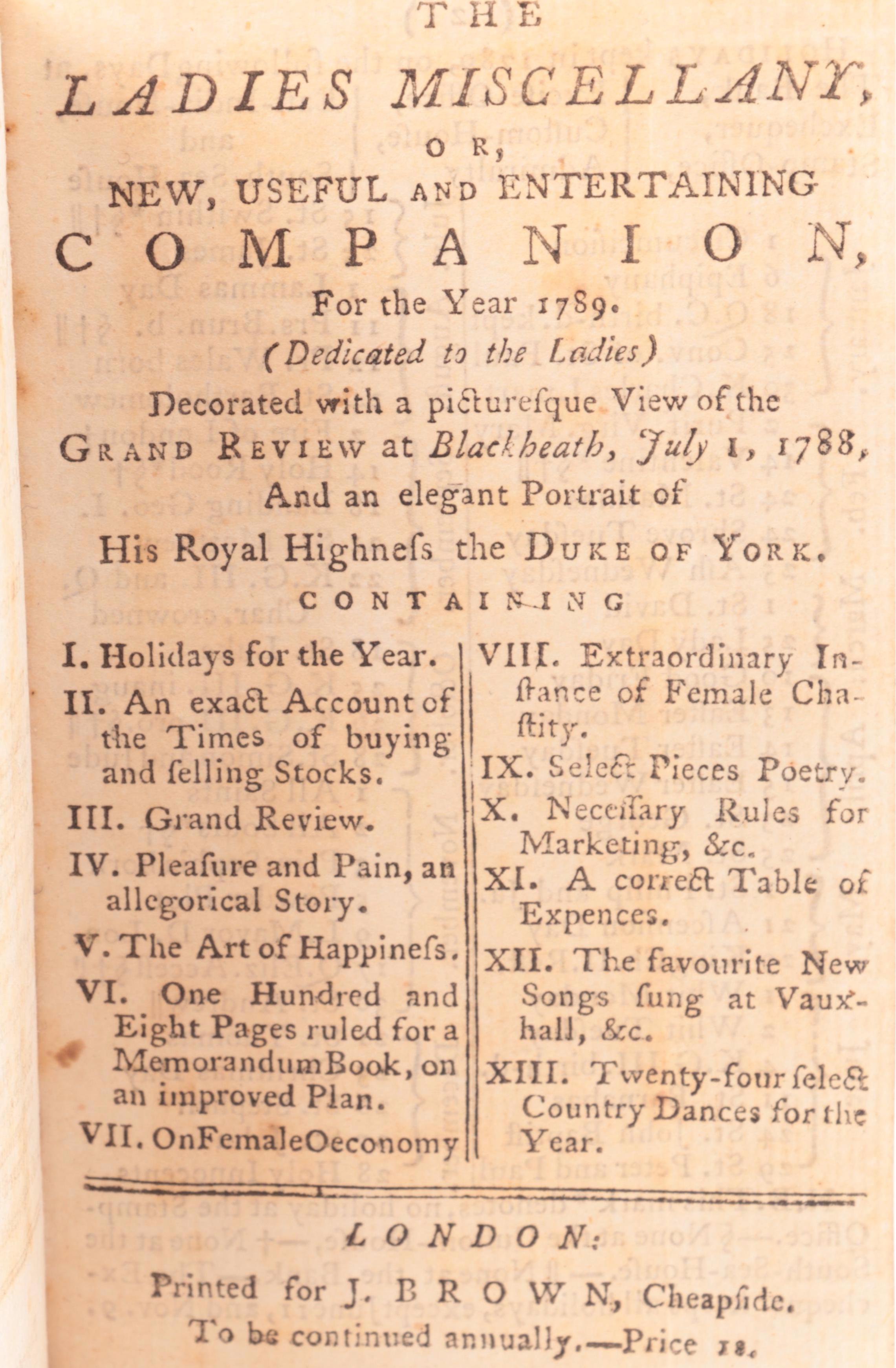 "The Ladies Miscellany, or New, Useful and Entertaining Companion", 1789