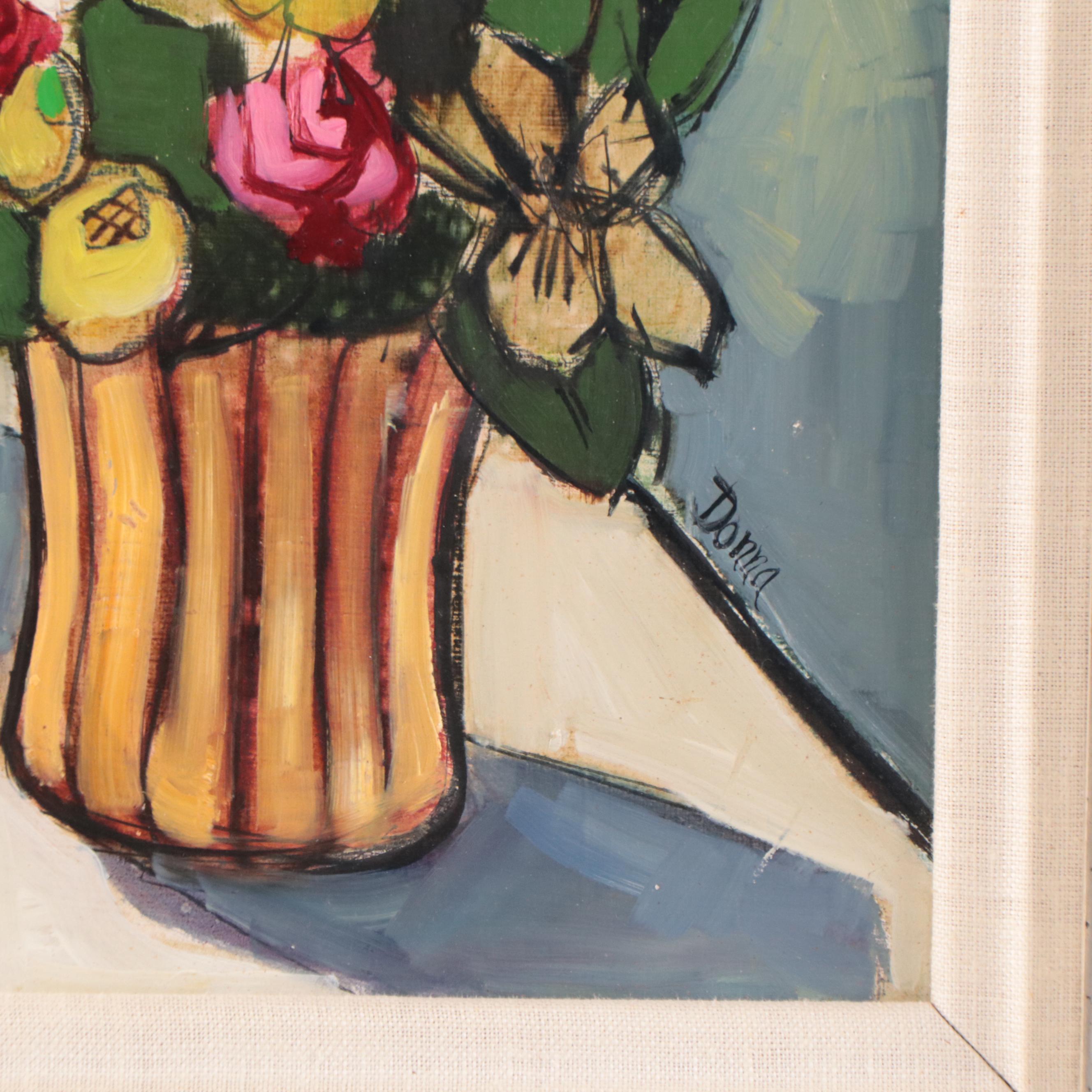 Floral Still Life Oil Painting, Late 20th Century