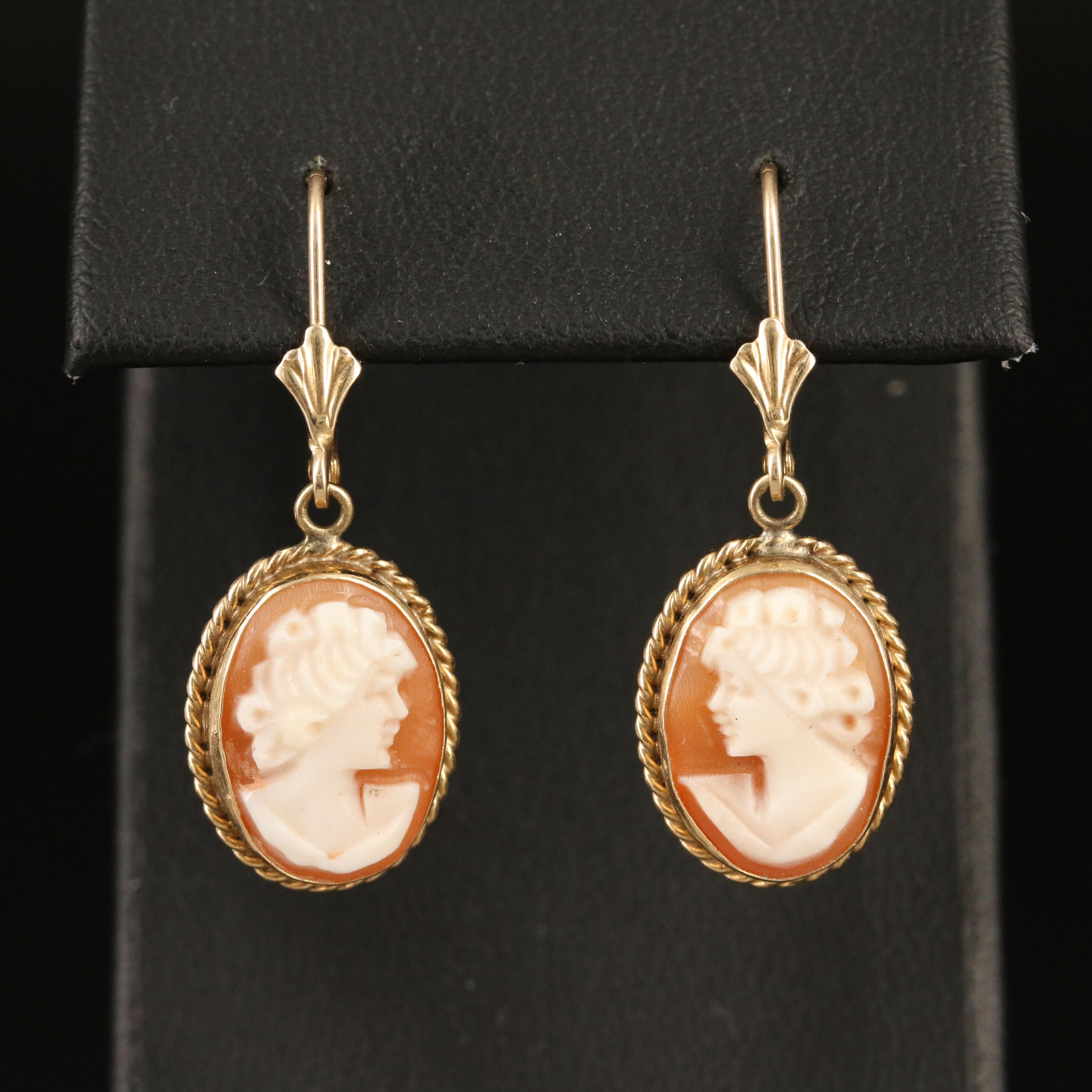 14K Shell Cameo Earrings