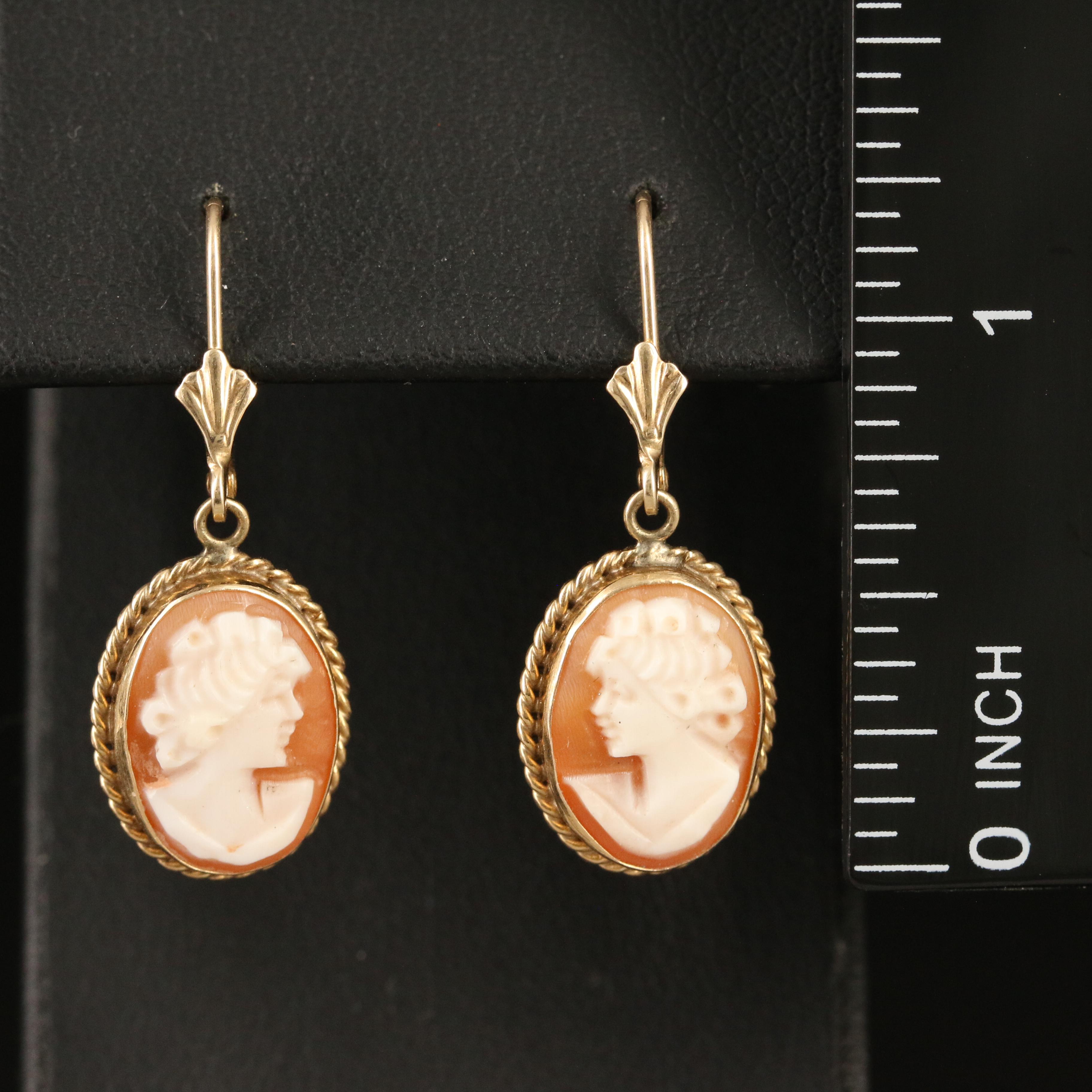 14K Shell Cameo Earrings