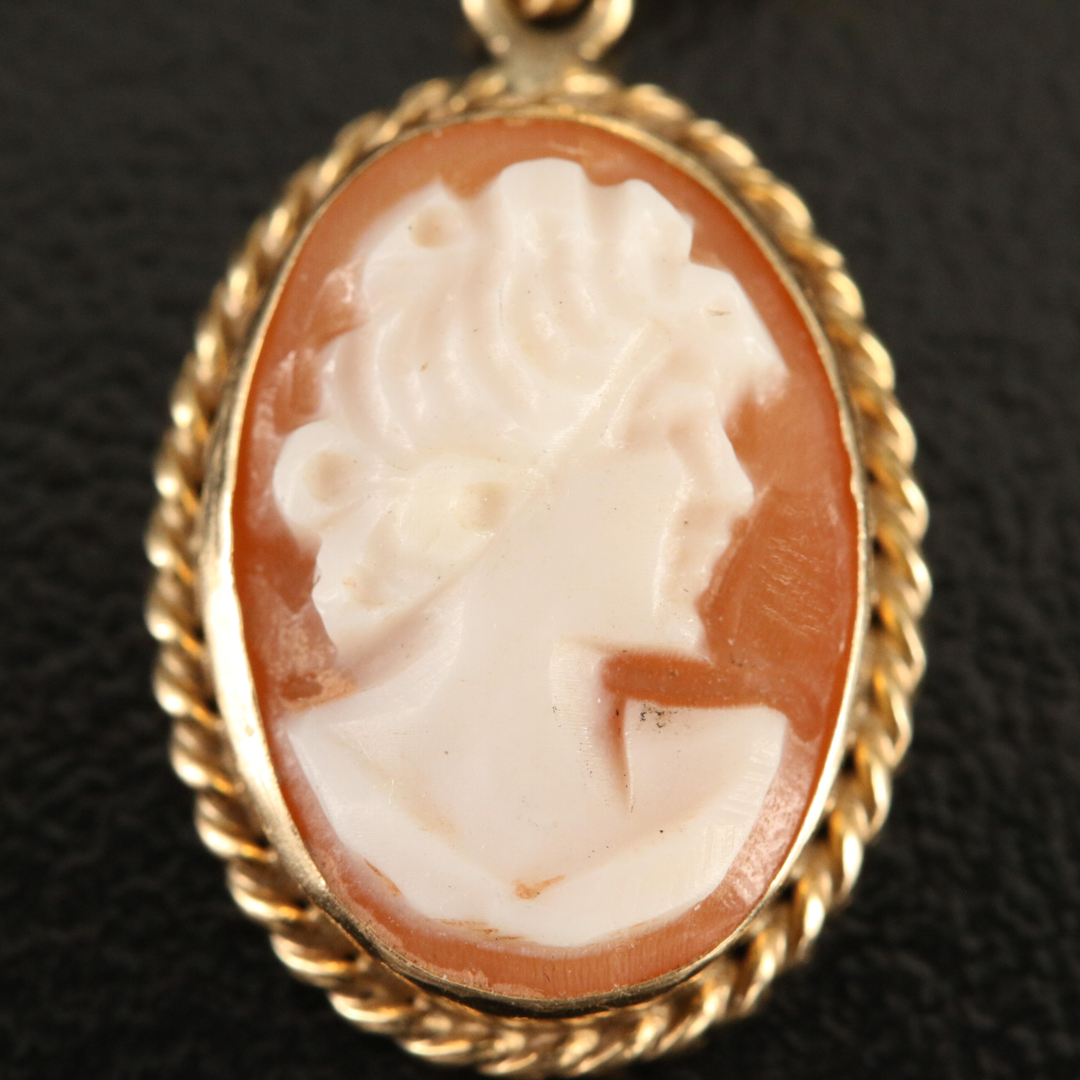 14K Shell Cameo Earrings