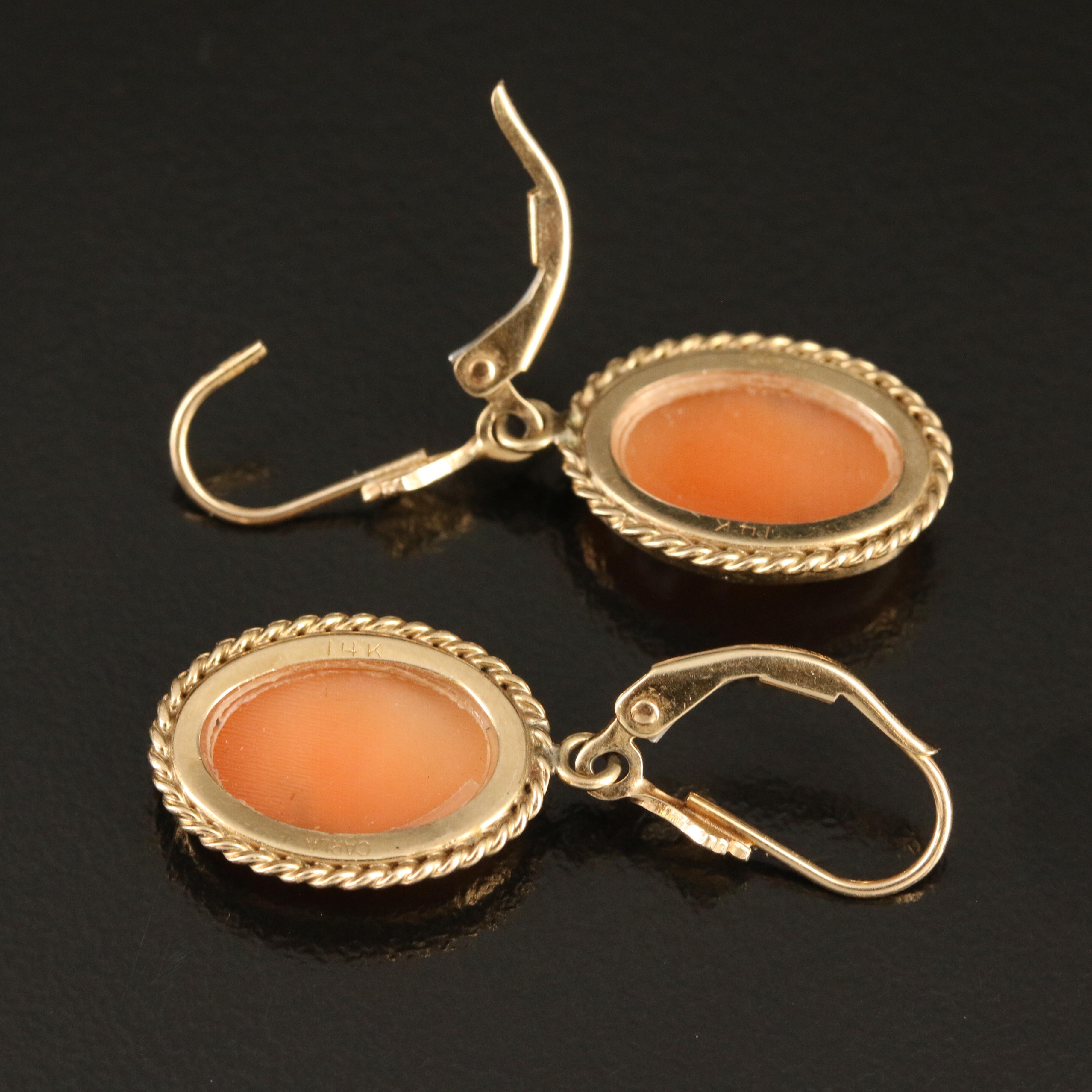 14K Shell Cameo Earrings