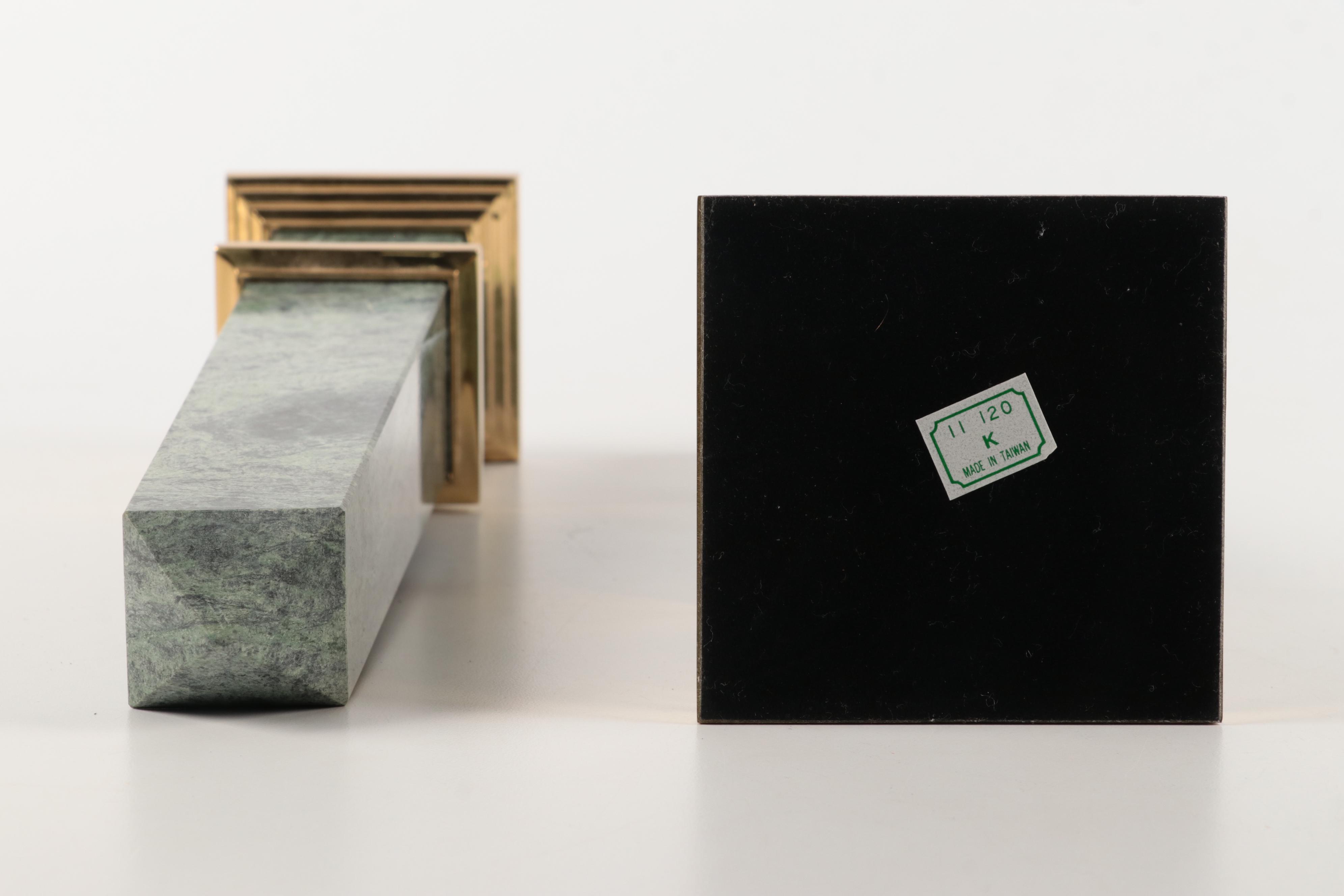 Grand Tour Style Green Marble and Brass Obelisks