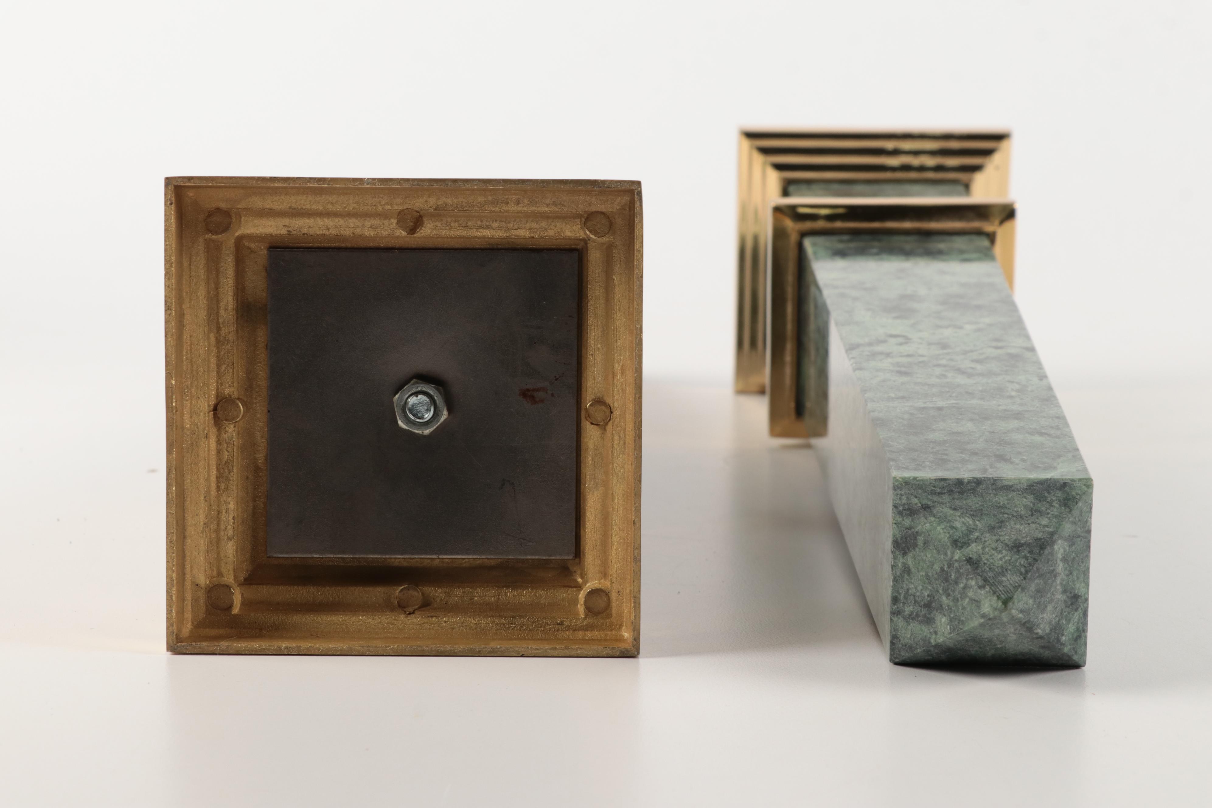 Grand Tour Style Green Marble and Brass Obelisks