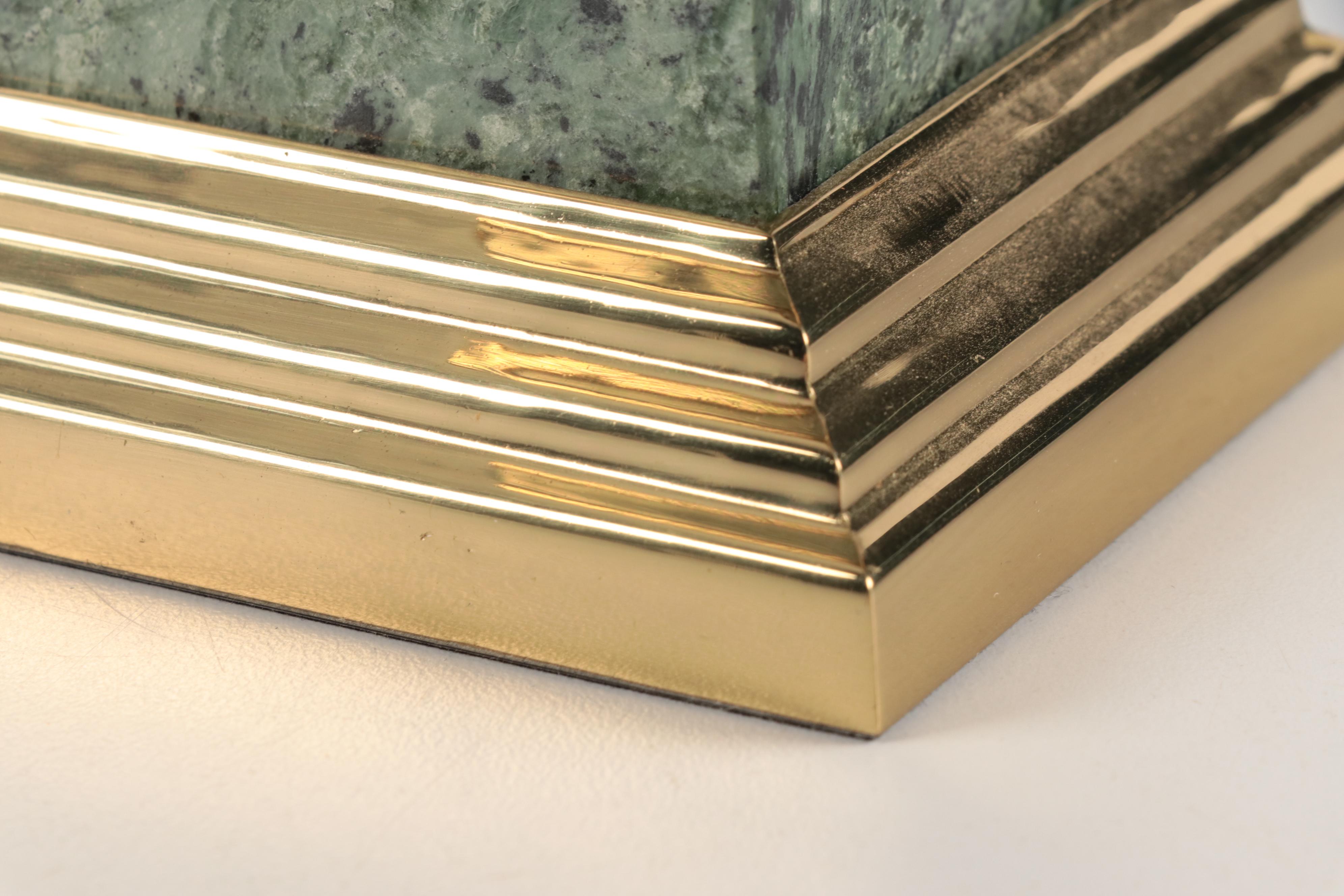 Grand Tour Style Green Marble and Brass Obelisks