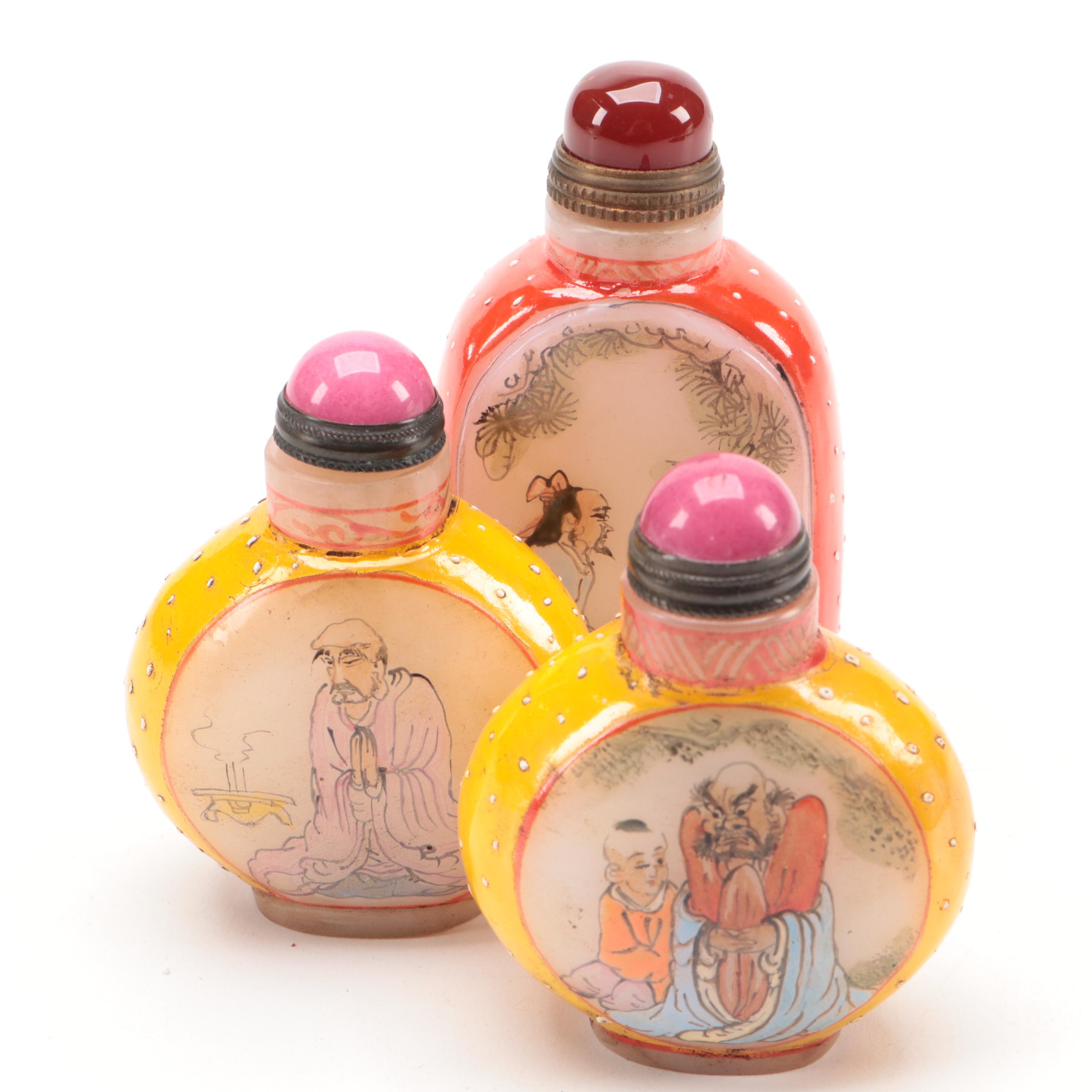 Three Chinese Painted Glass Snuff Bottles