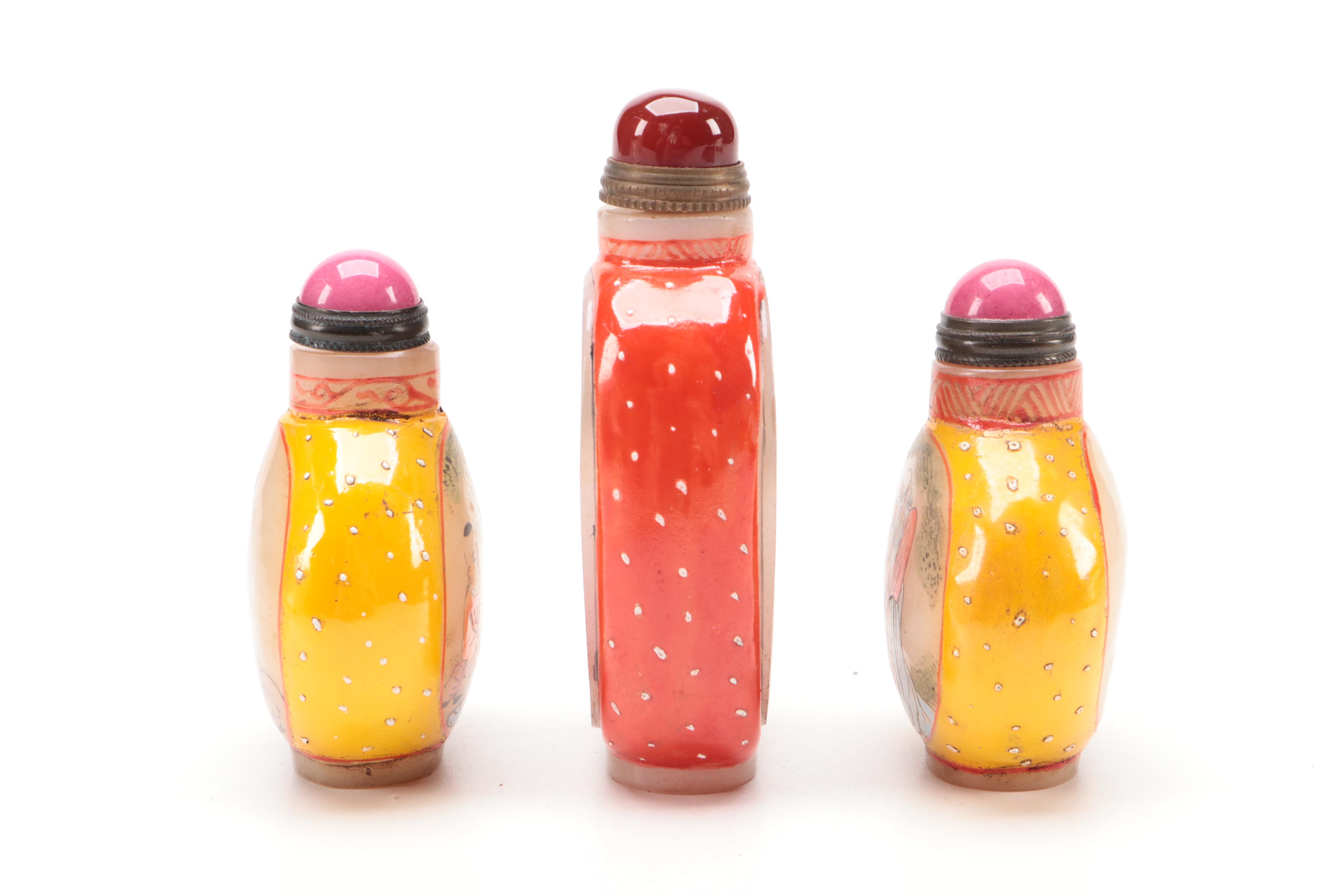 Three Chinese Painted Glass Snuff Bottles