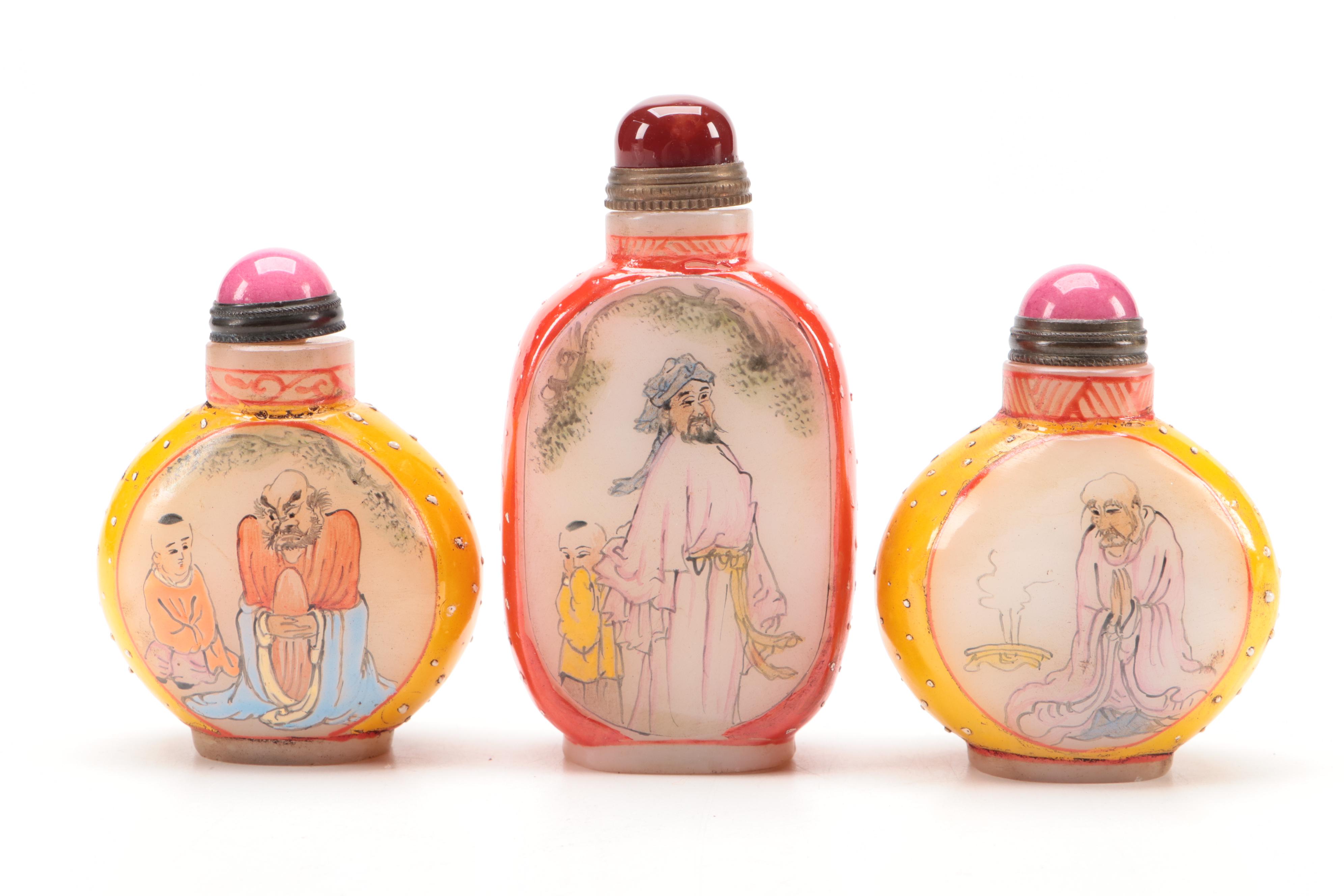 Three Chinese Painted Glass Snuff Bottles