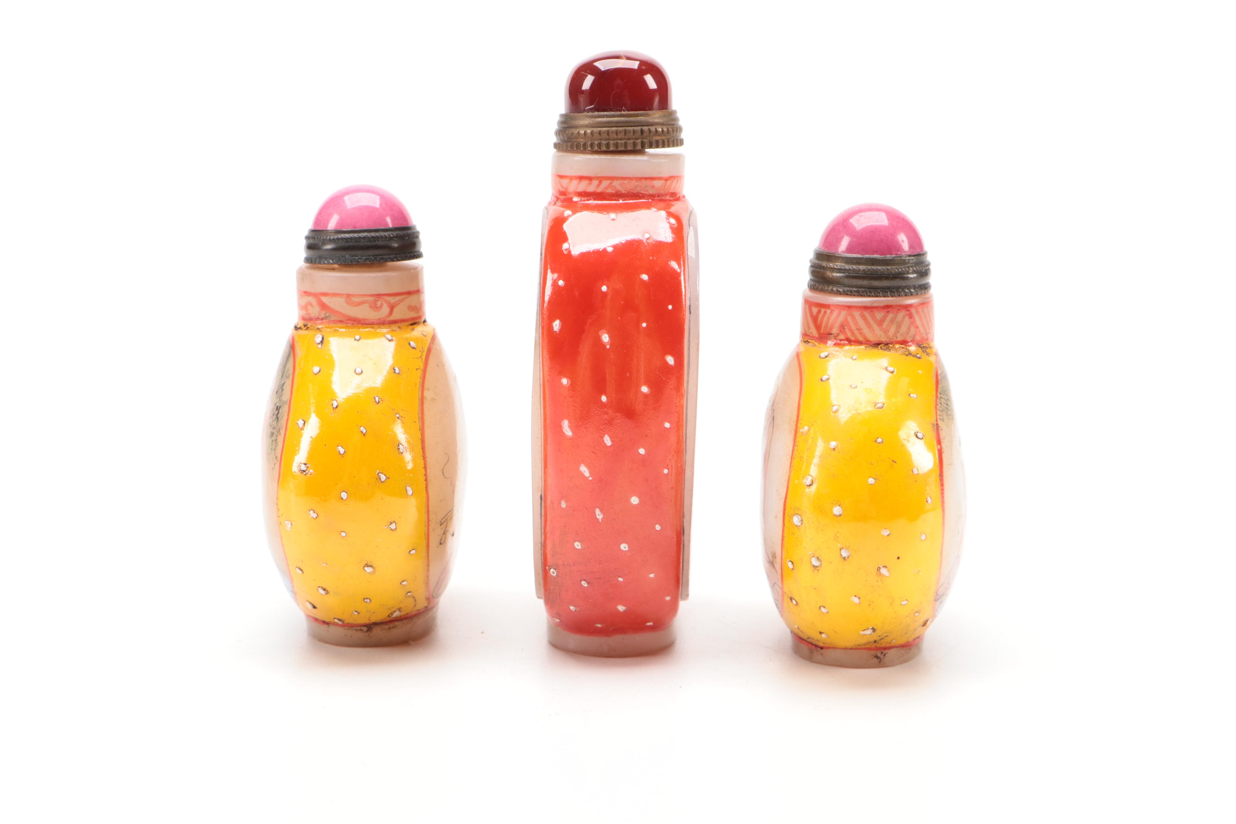 Three Chinese Painted Glass Snuff Bottles