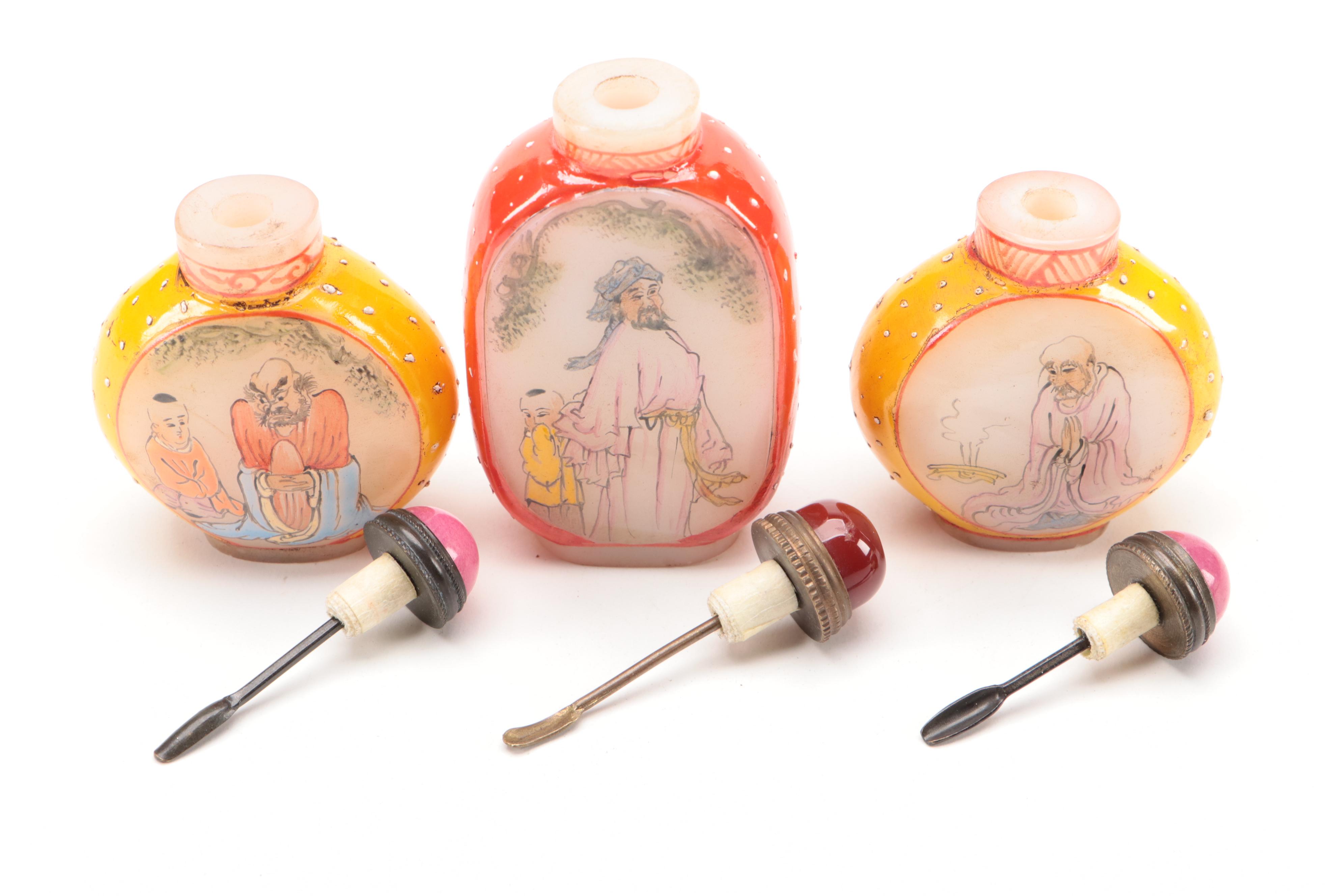 Three Chinese Painted Glass Snuff Bottles