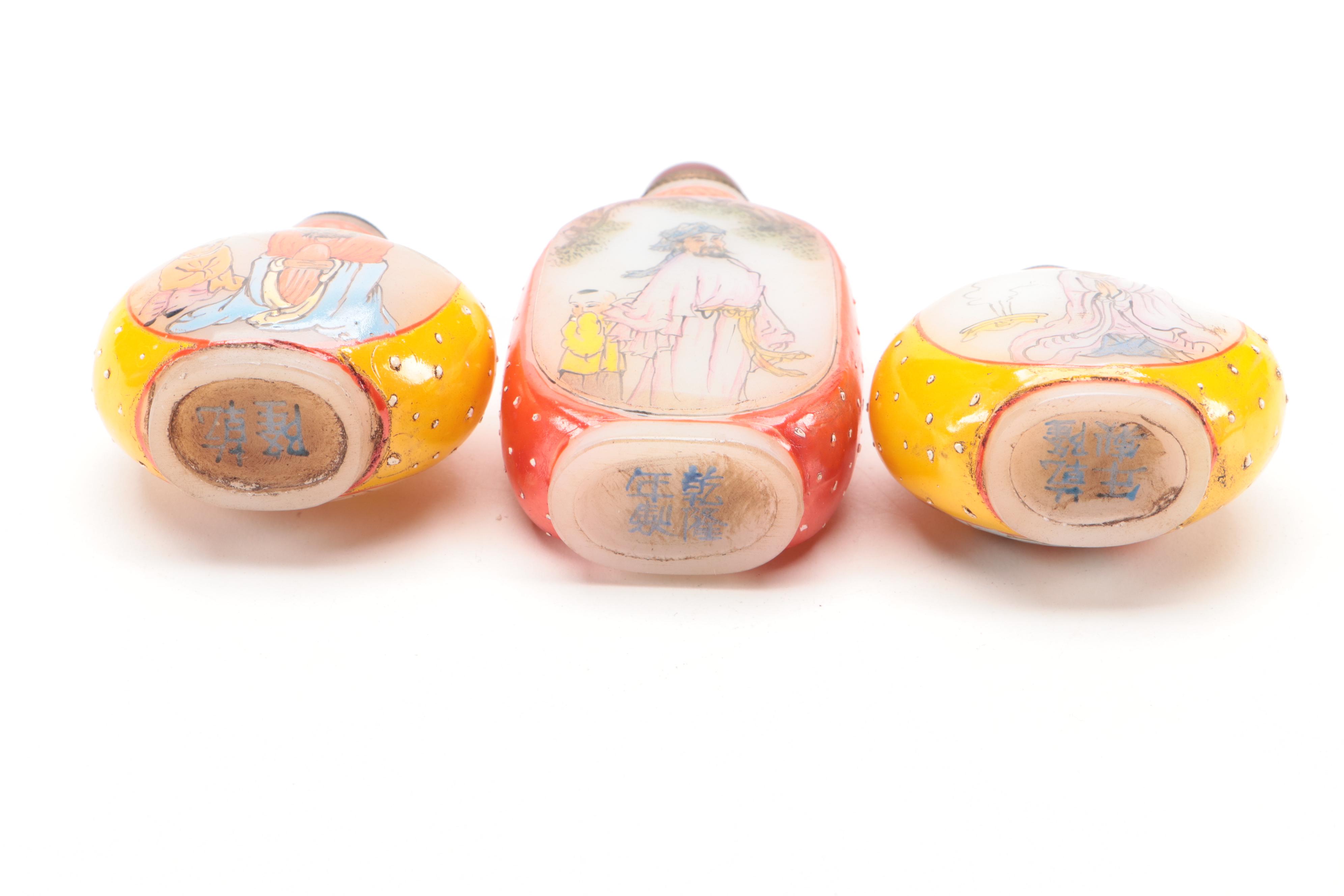 Three Chinese Painted Glass Snuff Bottles