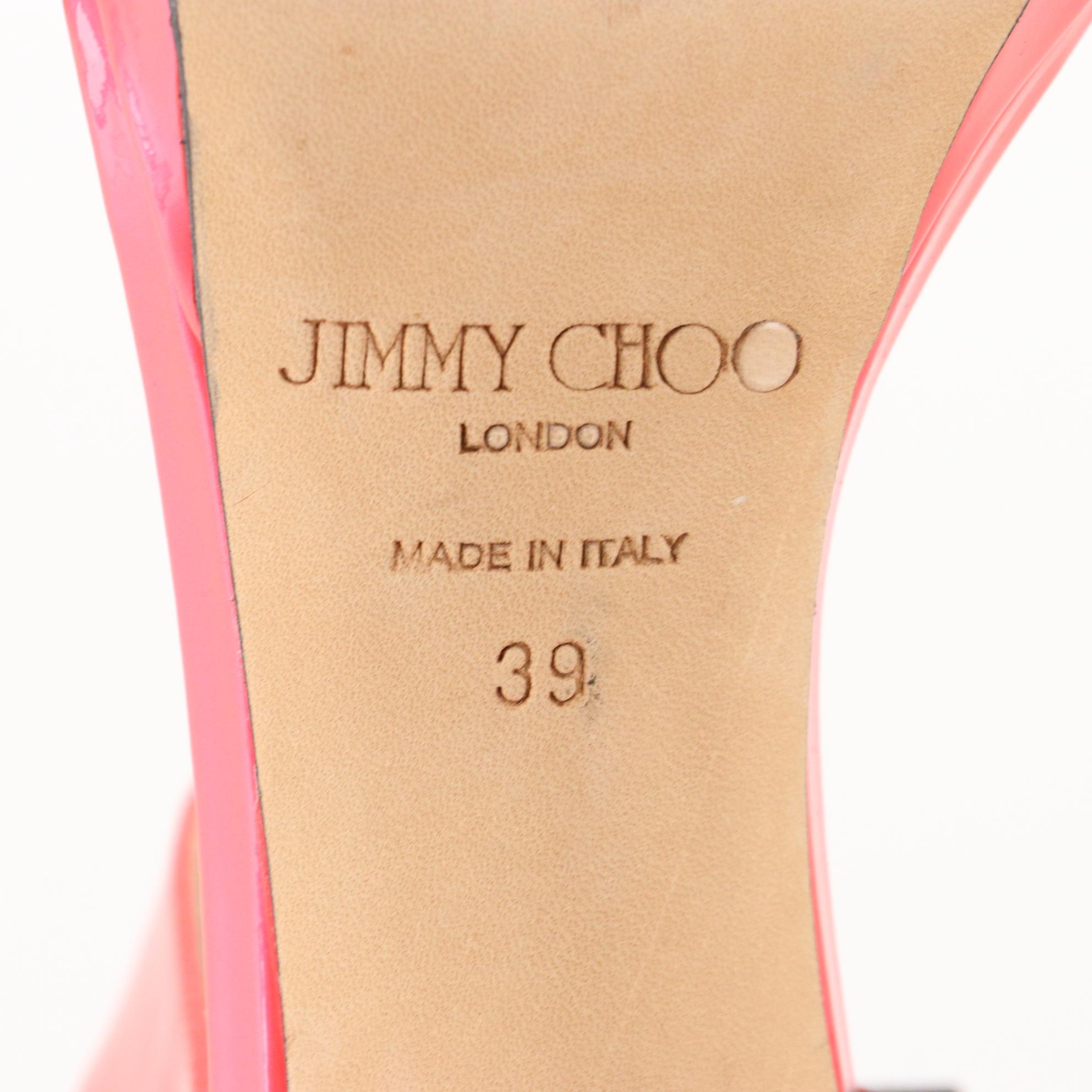 Jimmy Choo Patent Leather Open Toe High Heeled Sandals