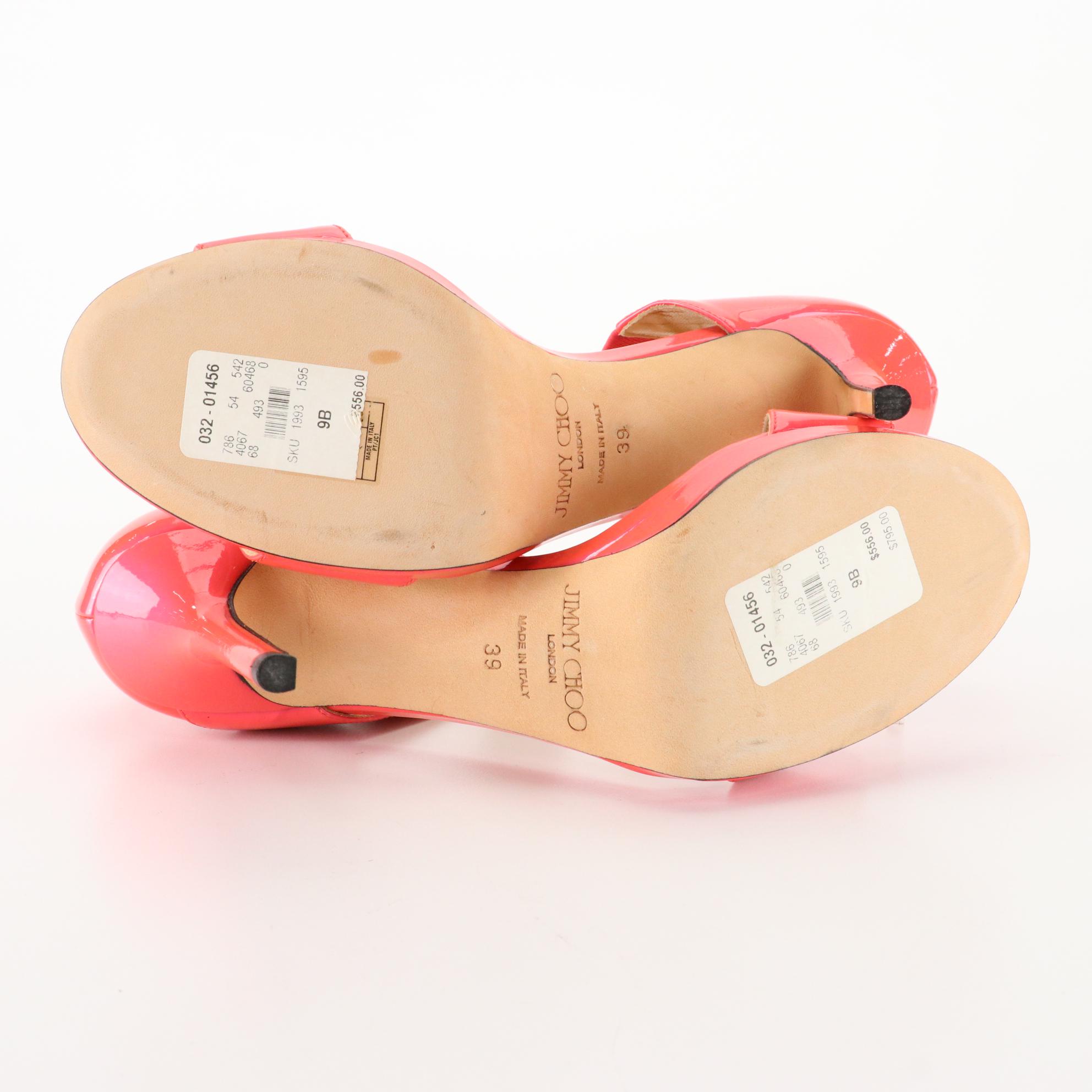 Jimmy Choo Patent Leather Open Toe High Heeled Sandals