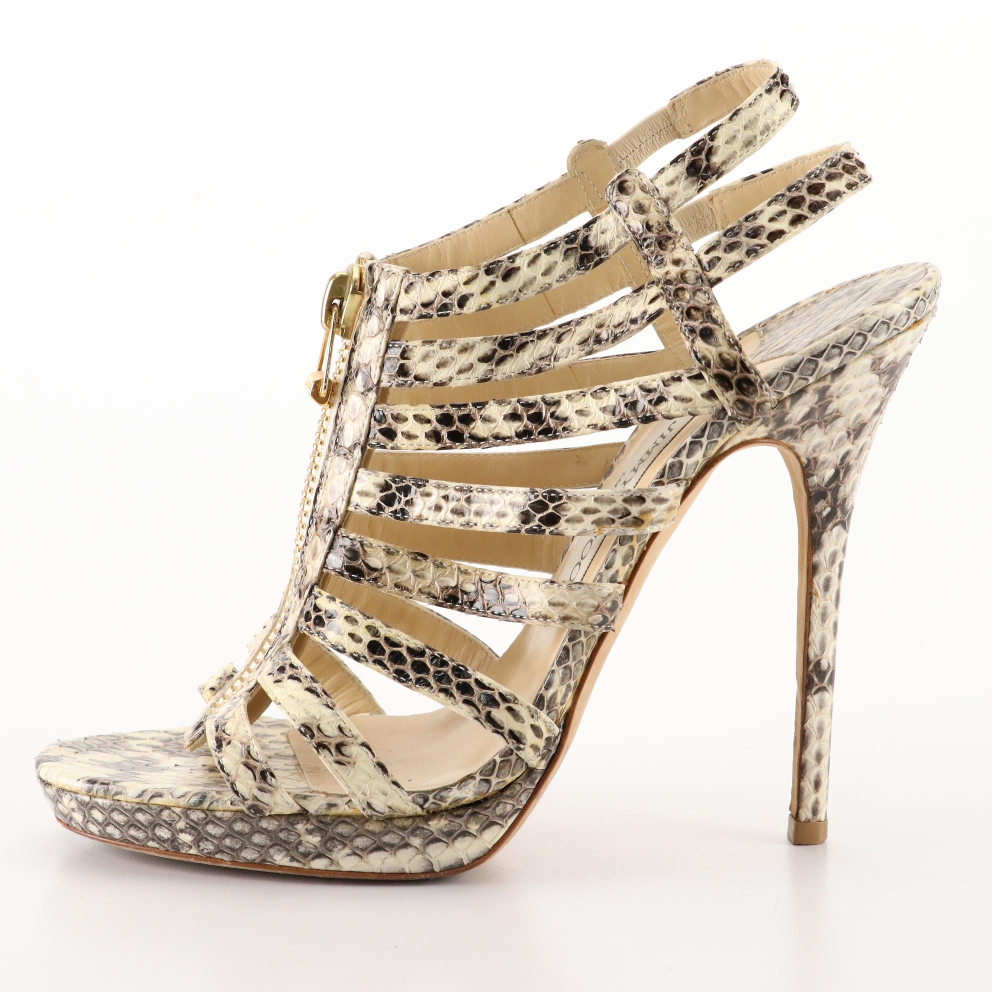 Jimmy Choo Snakeskin Stiletto Cage Sandals