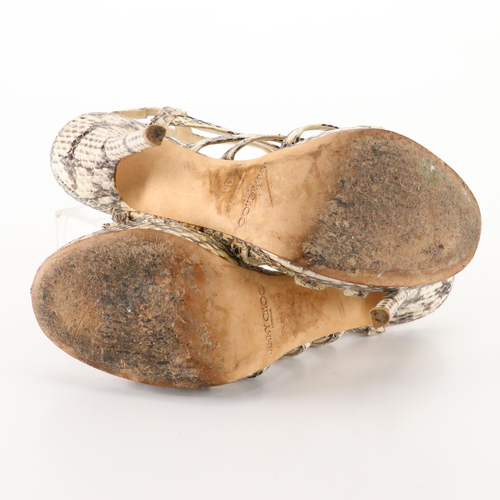 Jimmy Choo Snakeskin Stiletto Cage Sandals