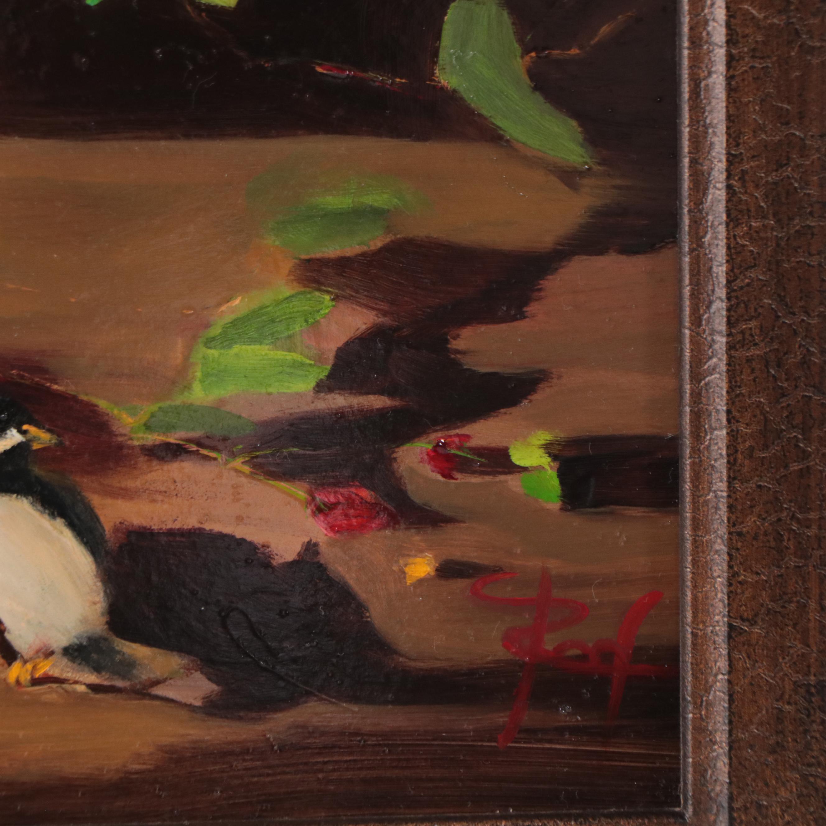 Oil Painting of a Floral Still Life with Birds